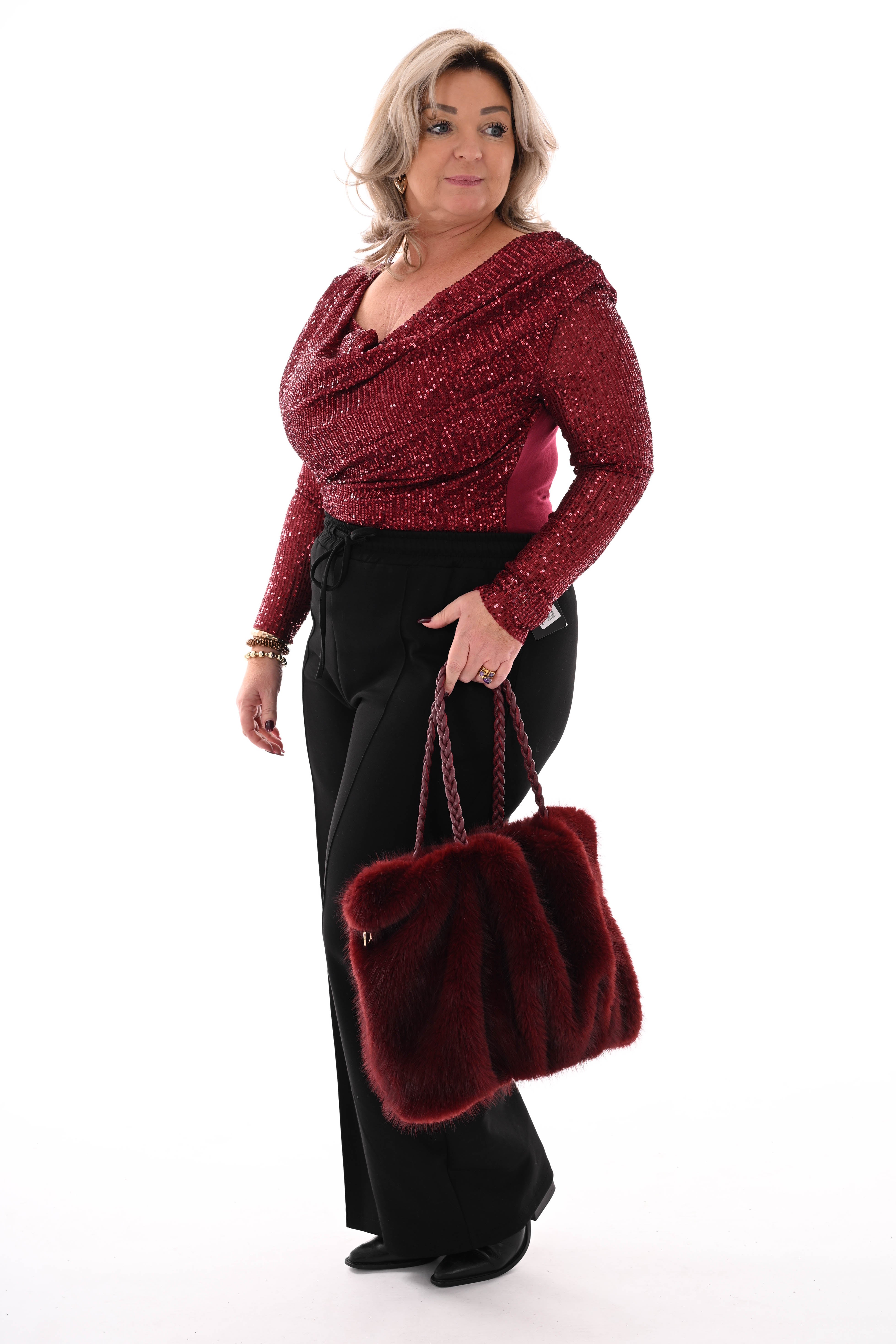 Body watervalhals pailletten bordeaux