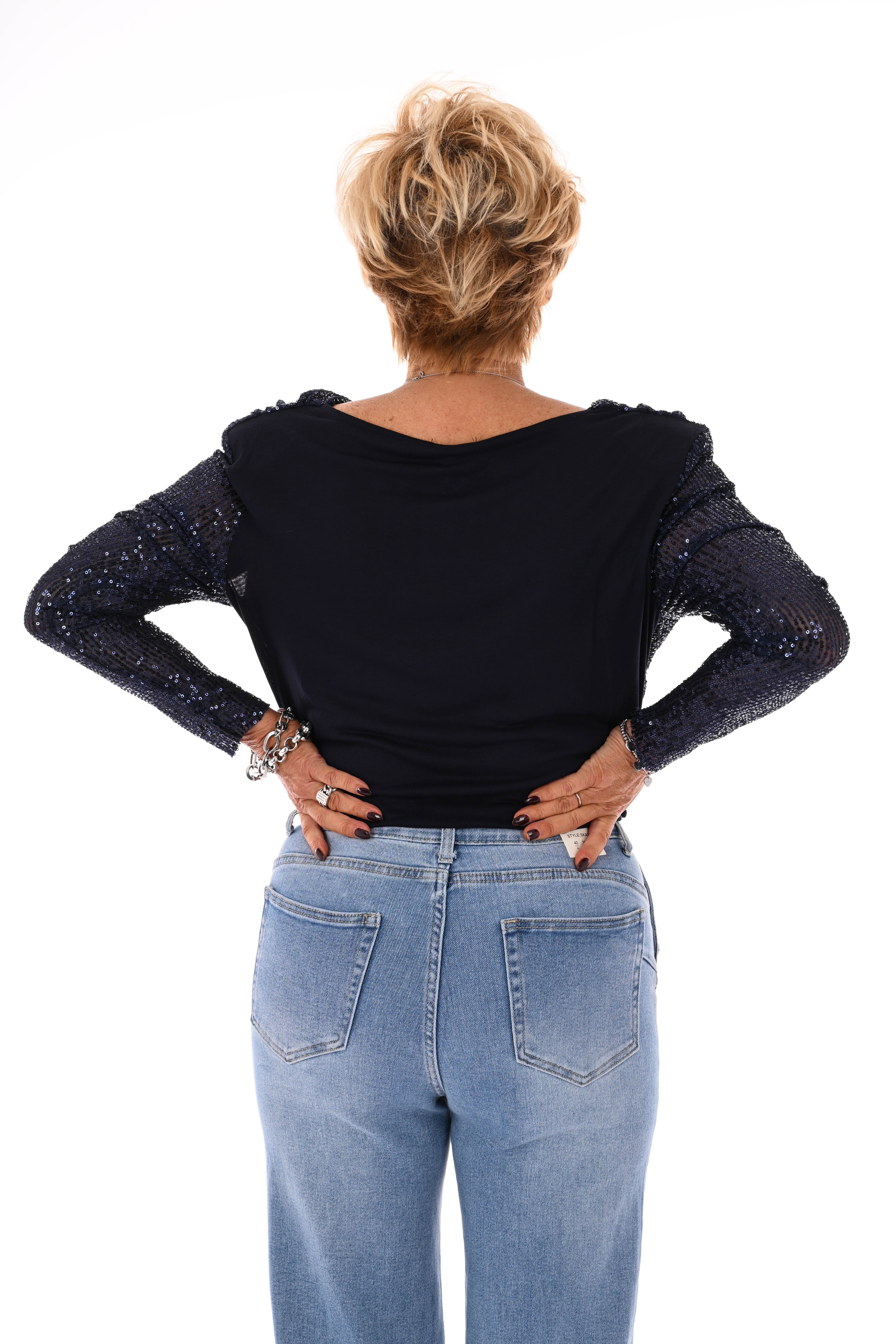 Body watervalhals pailletten marineblauw