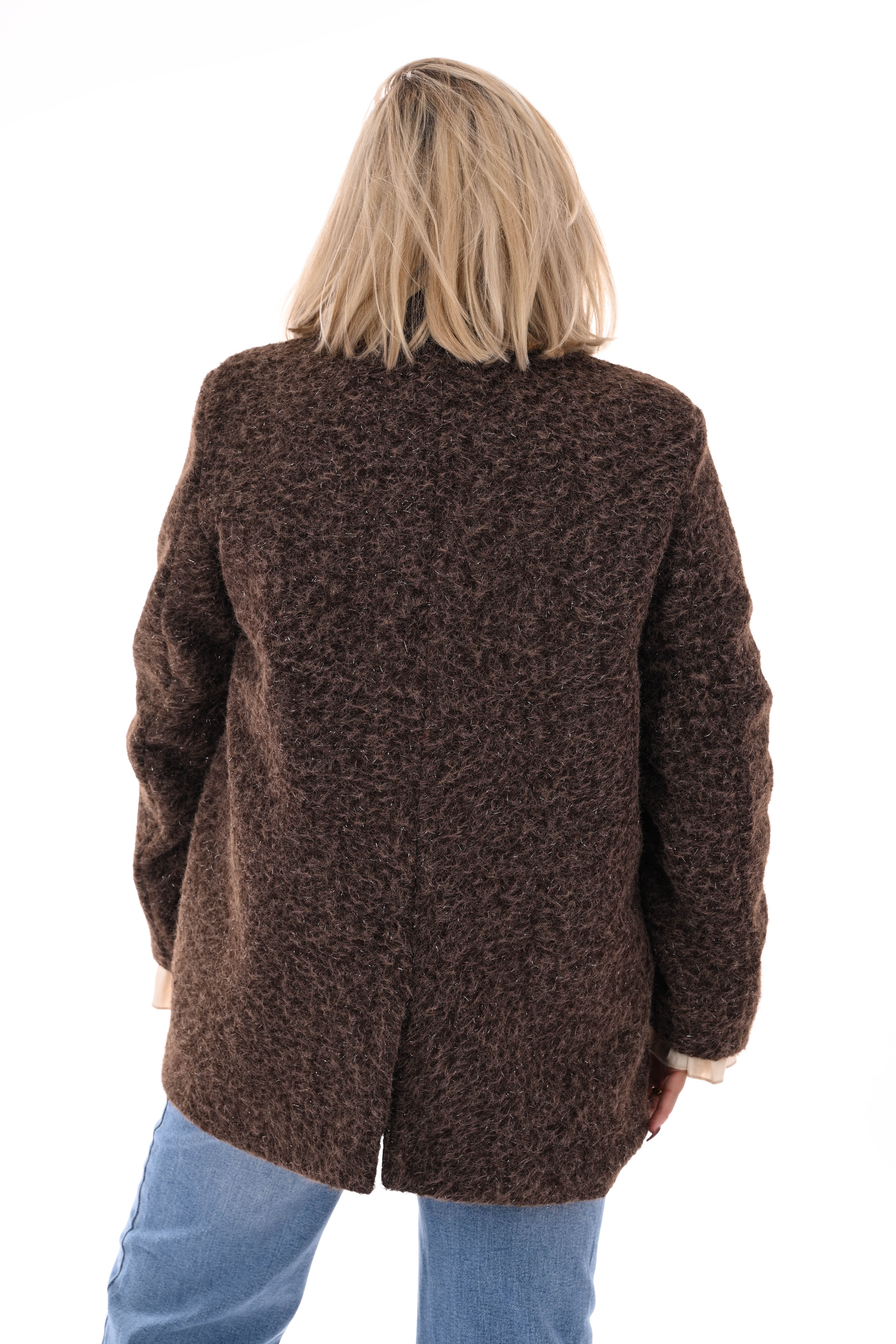 Wavy boucle blazer bruin