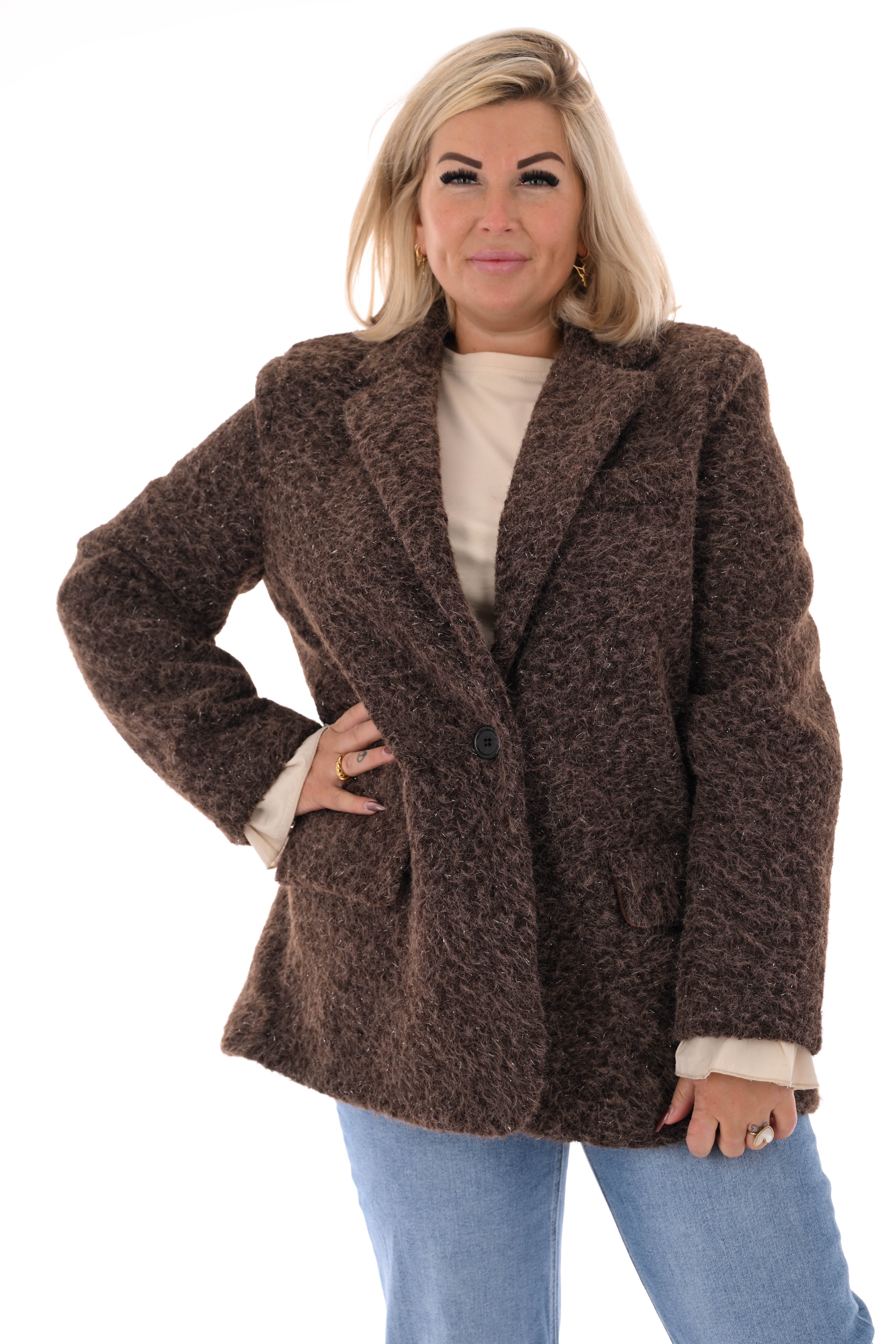 Wavy boucle blazer bruin