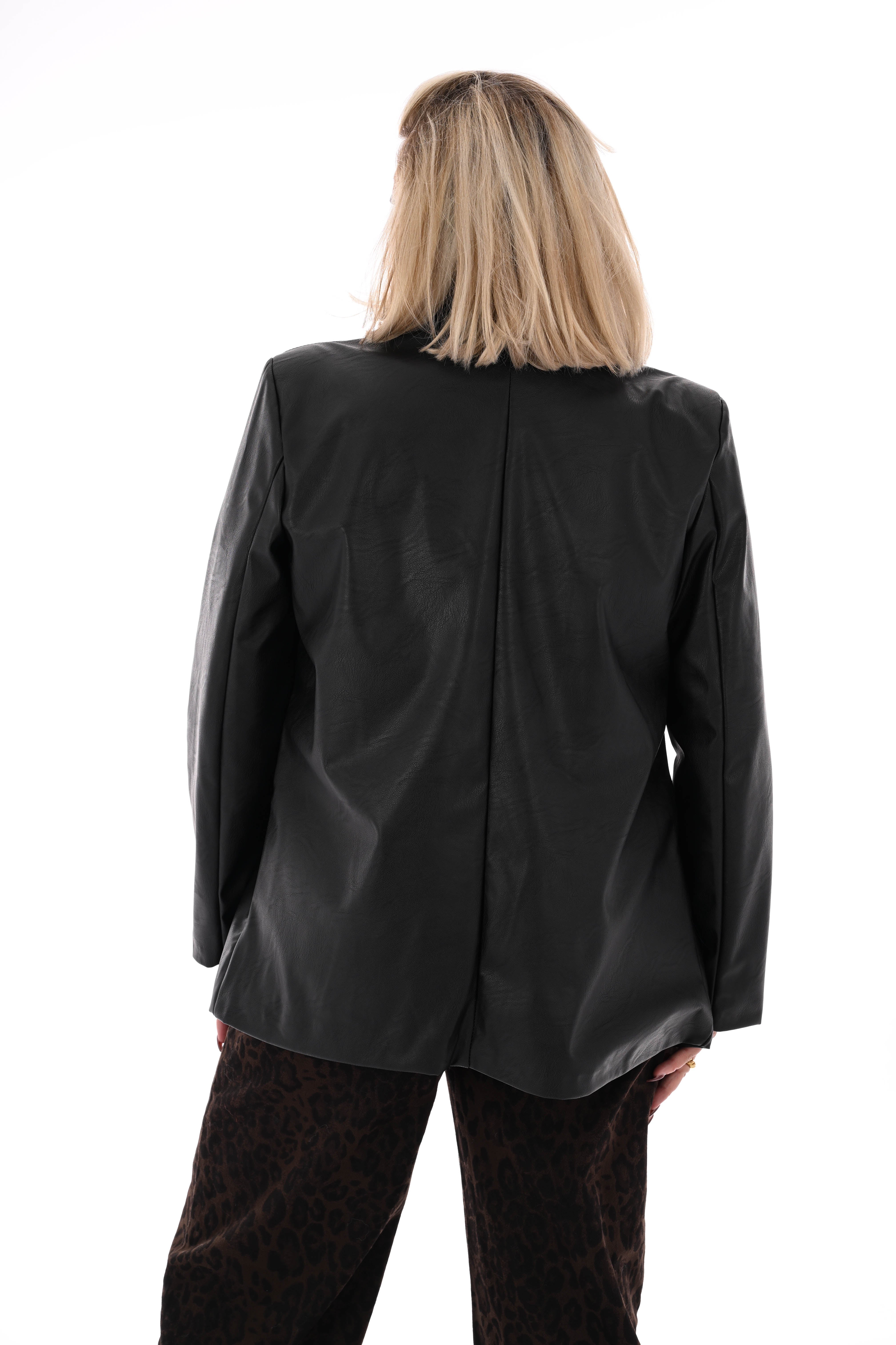 Leatherlook blazer uni zwart