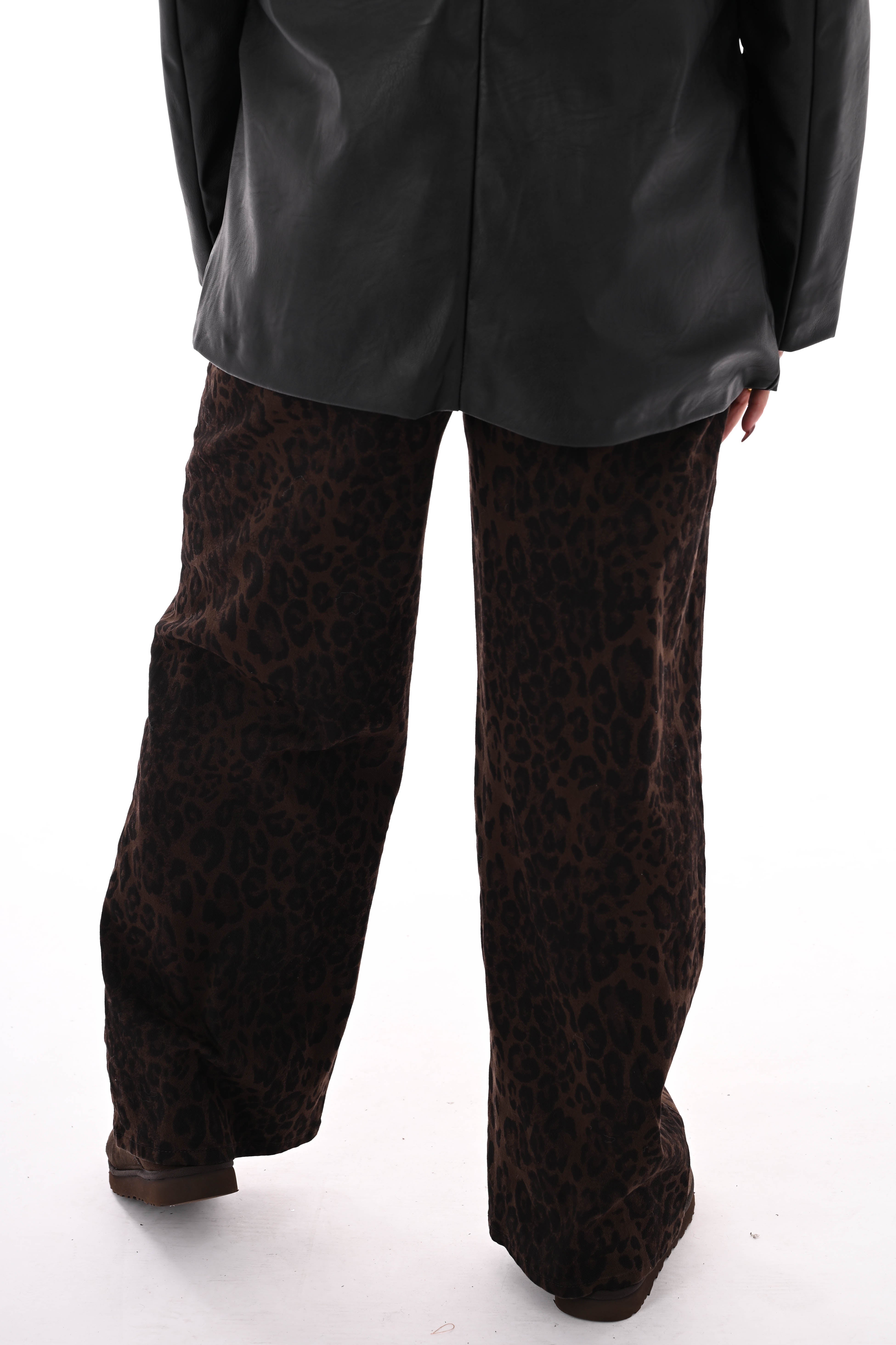 Laulia panterprint broek dad fit donkerbruin