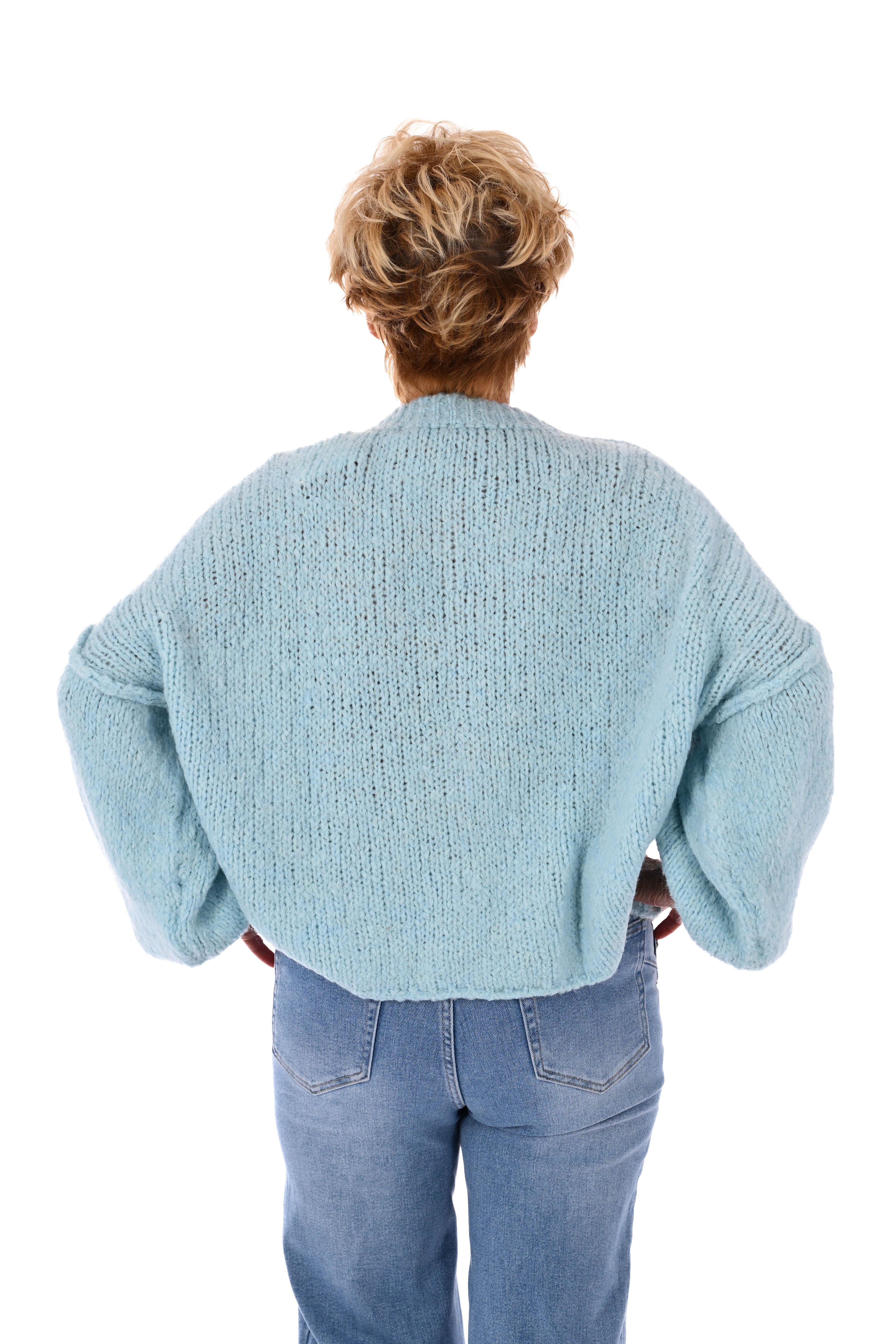 Grof gebreid vest met knopen lichtblauw