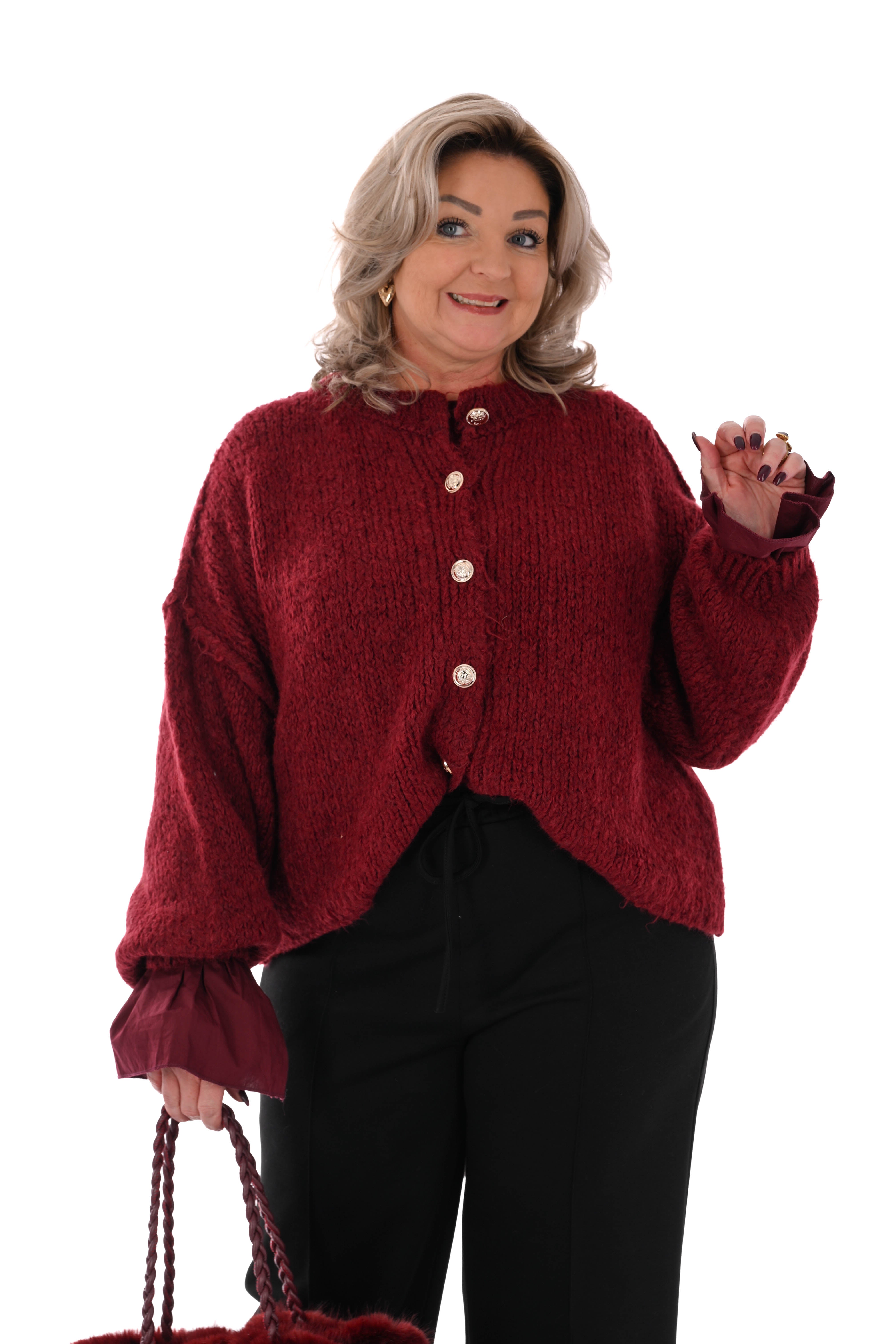 Grof gebreid vest met knopen bordeaux