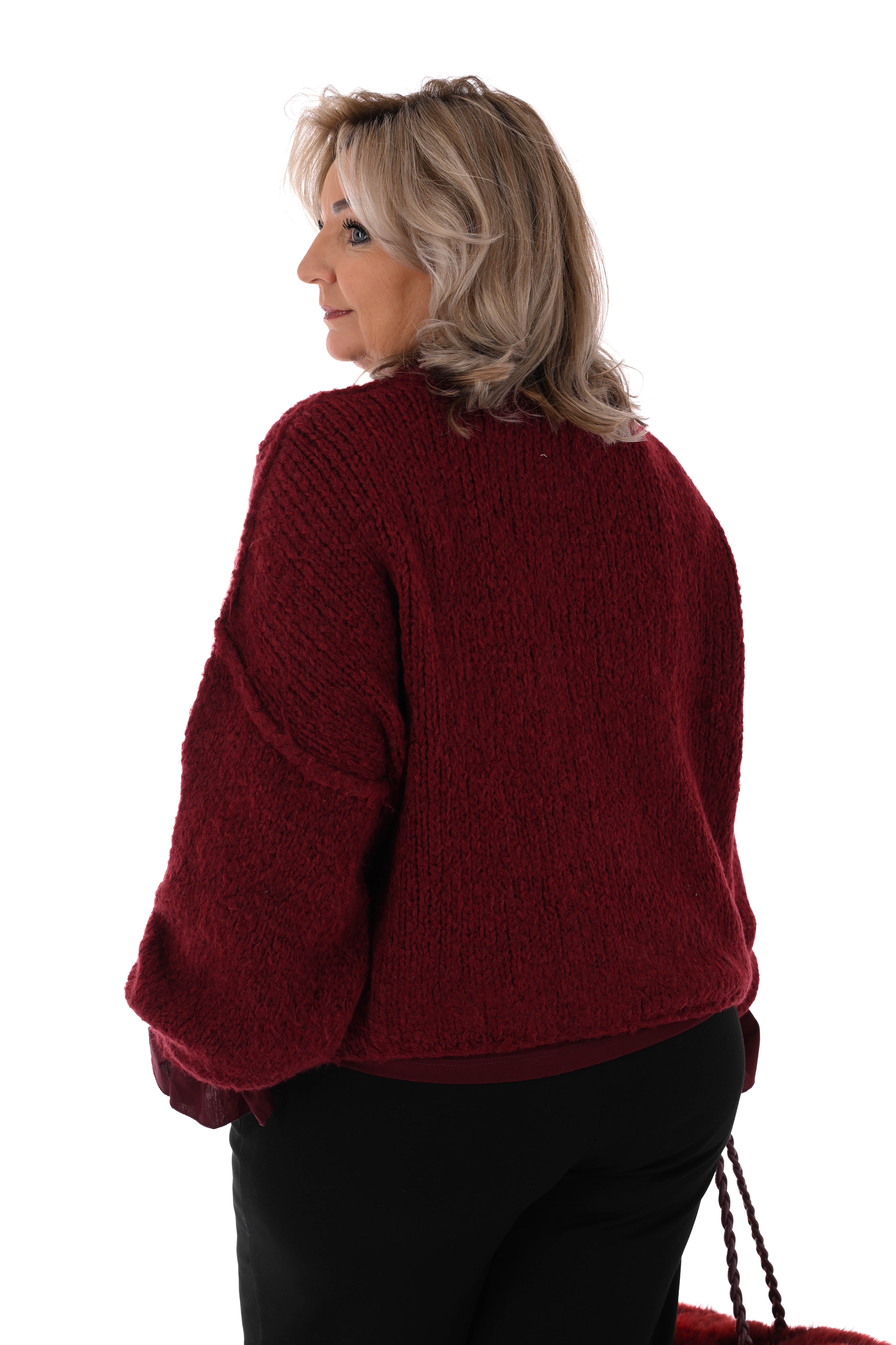 Grof gebreid vest met knopen bordeaux