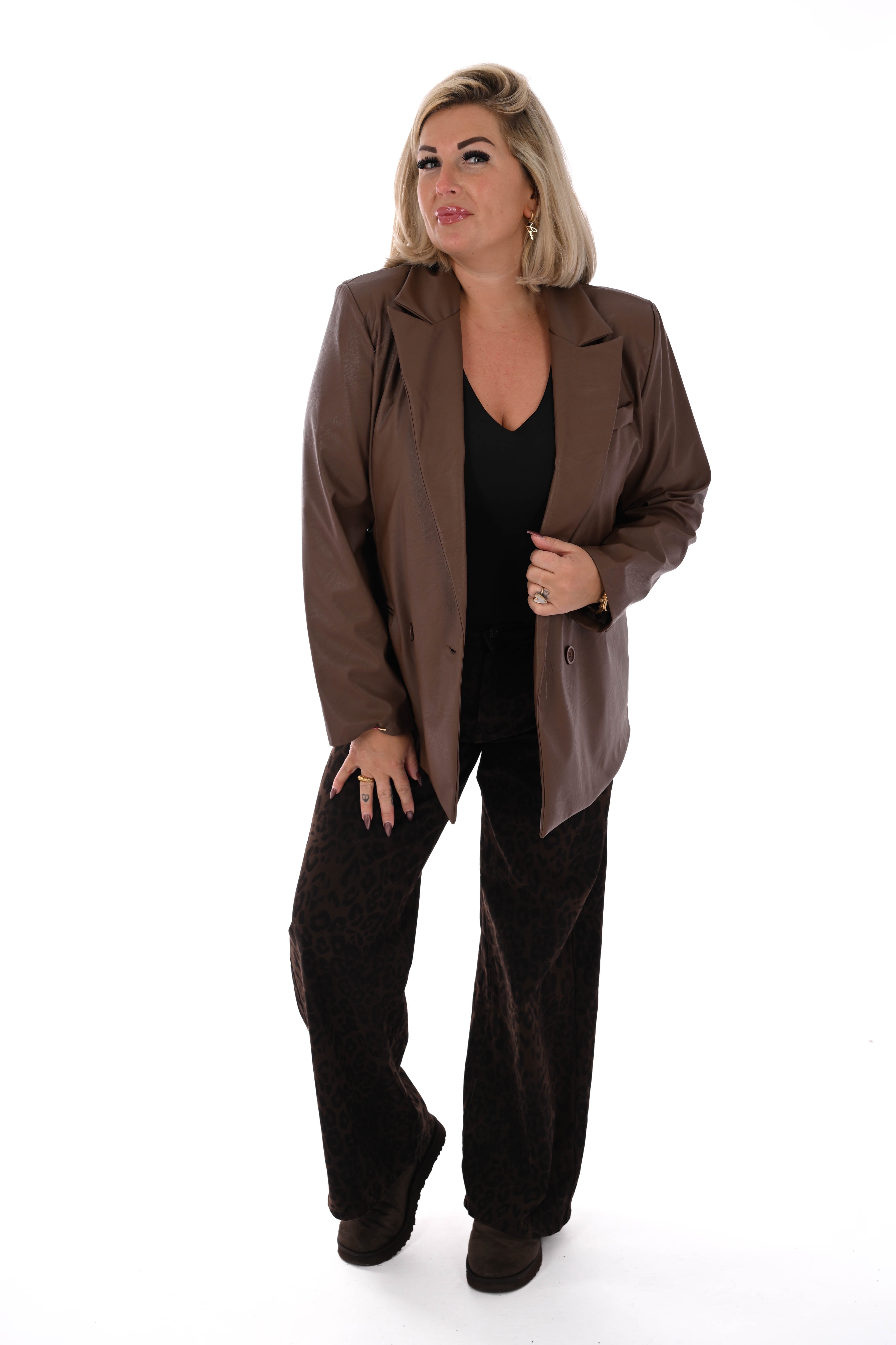 Leatherlook blazer uni bruin