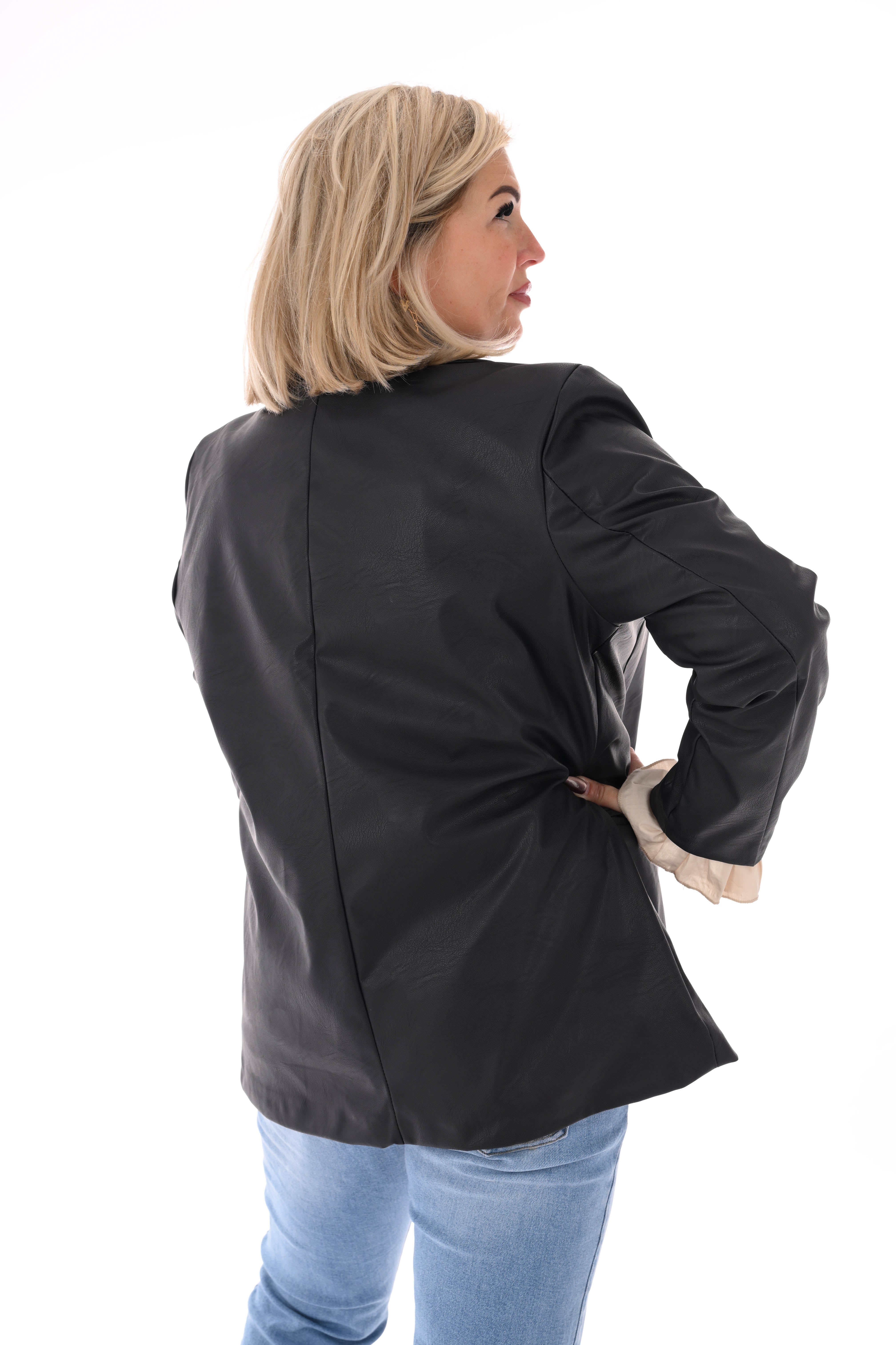 Leatherlook blazer uni marineblauw