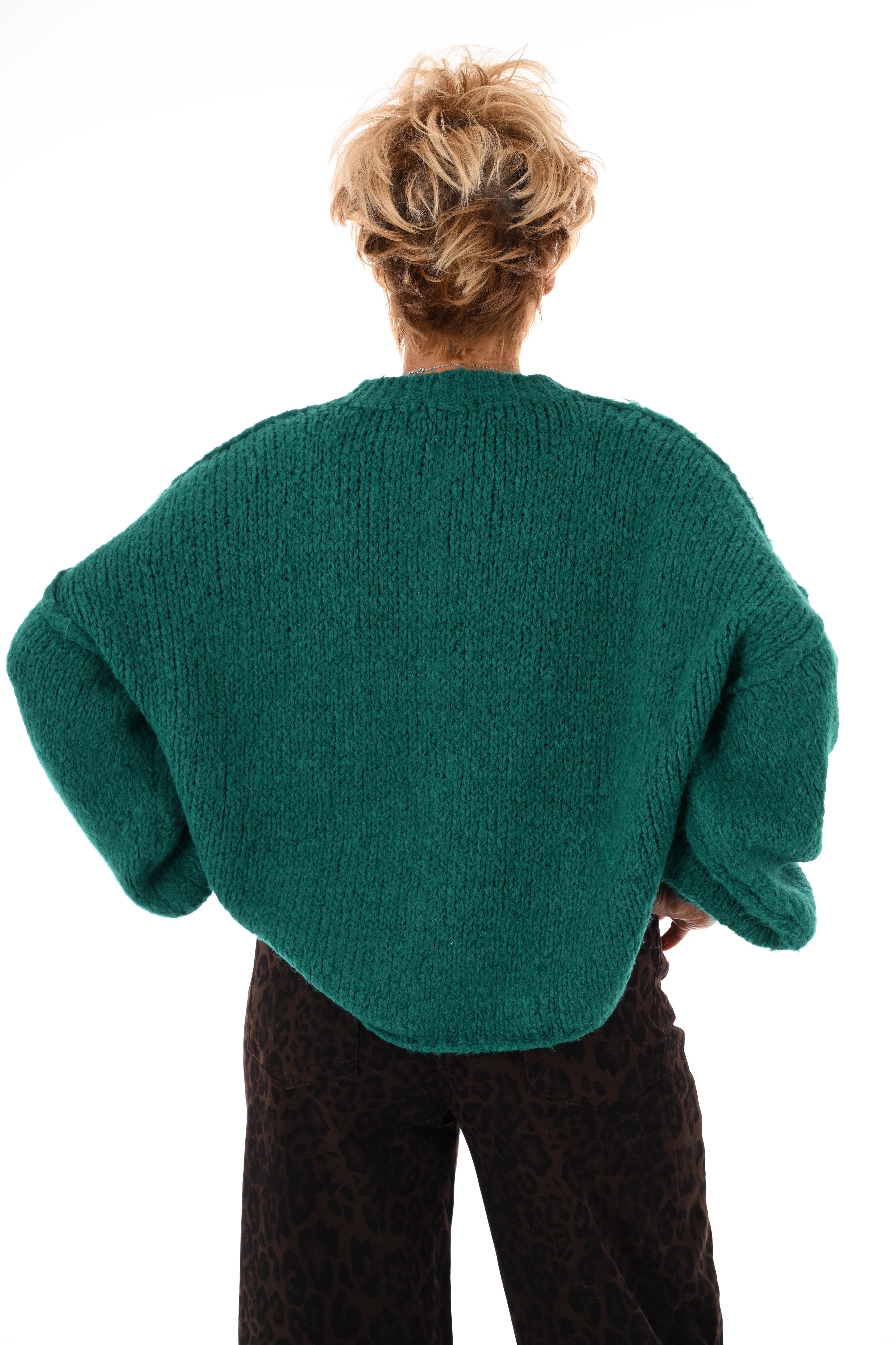 Grof gebreid vest met knopen smaragdgroen