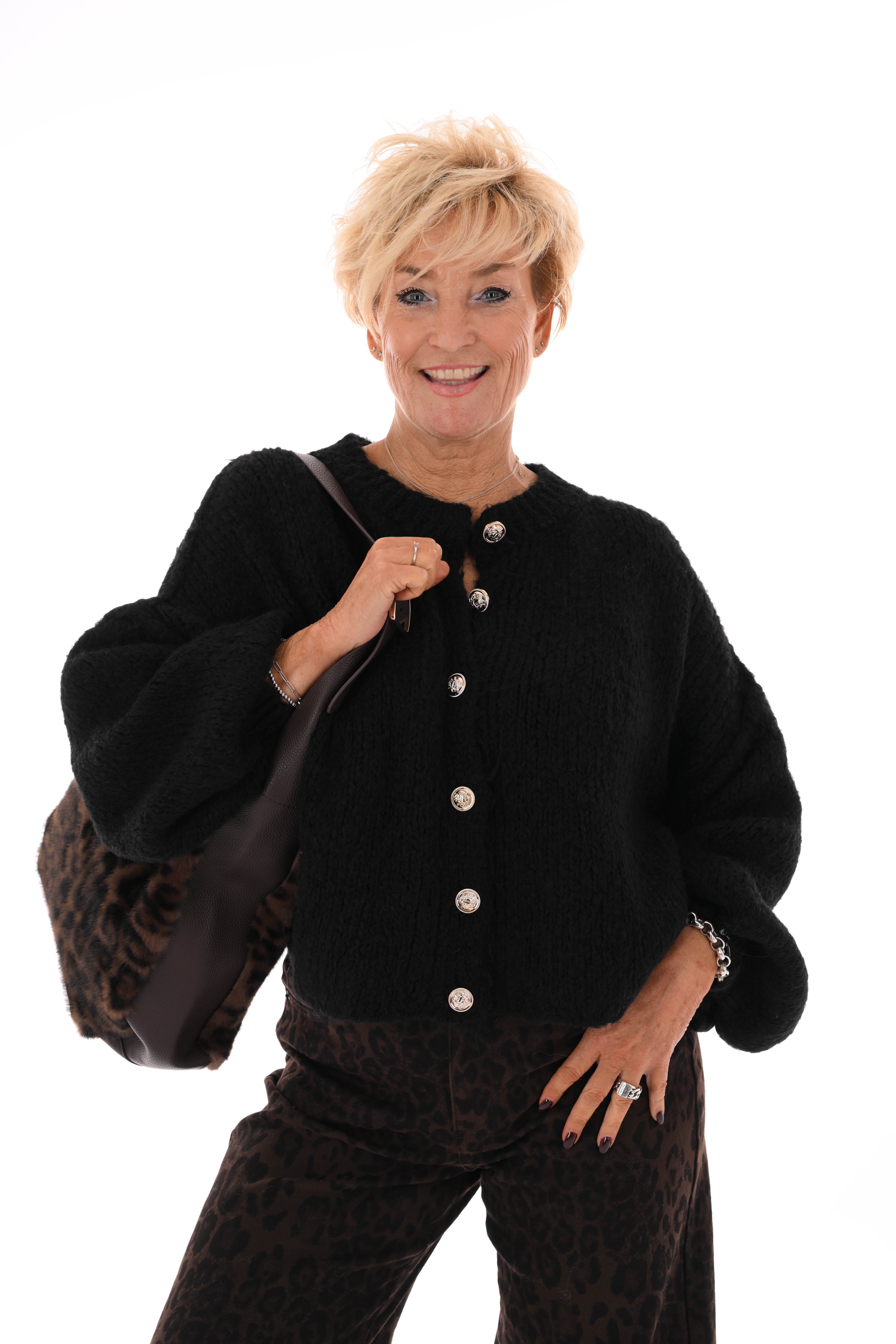 Grof gebreid vest met knopen zwart