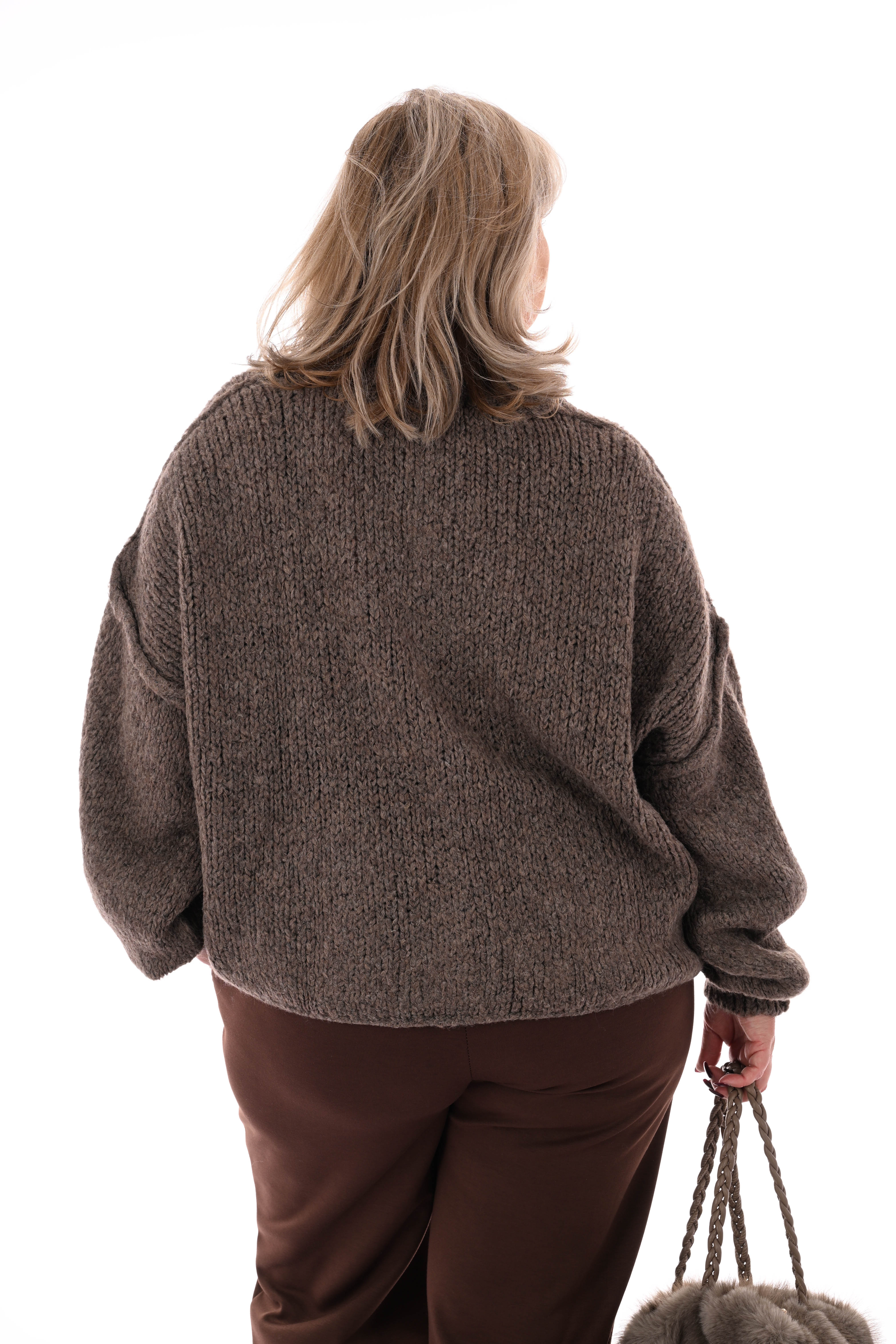 Grof gebreid vest met knopen taupe