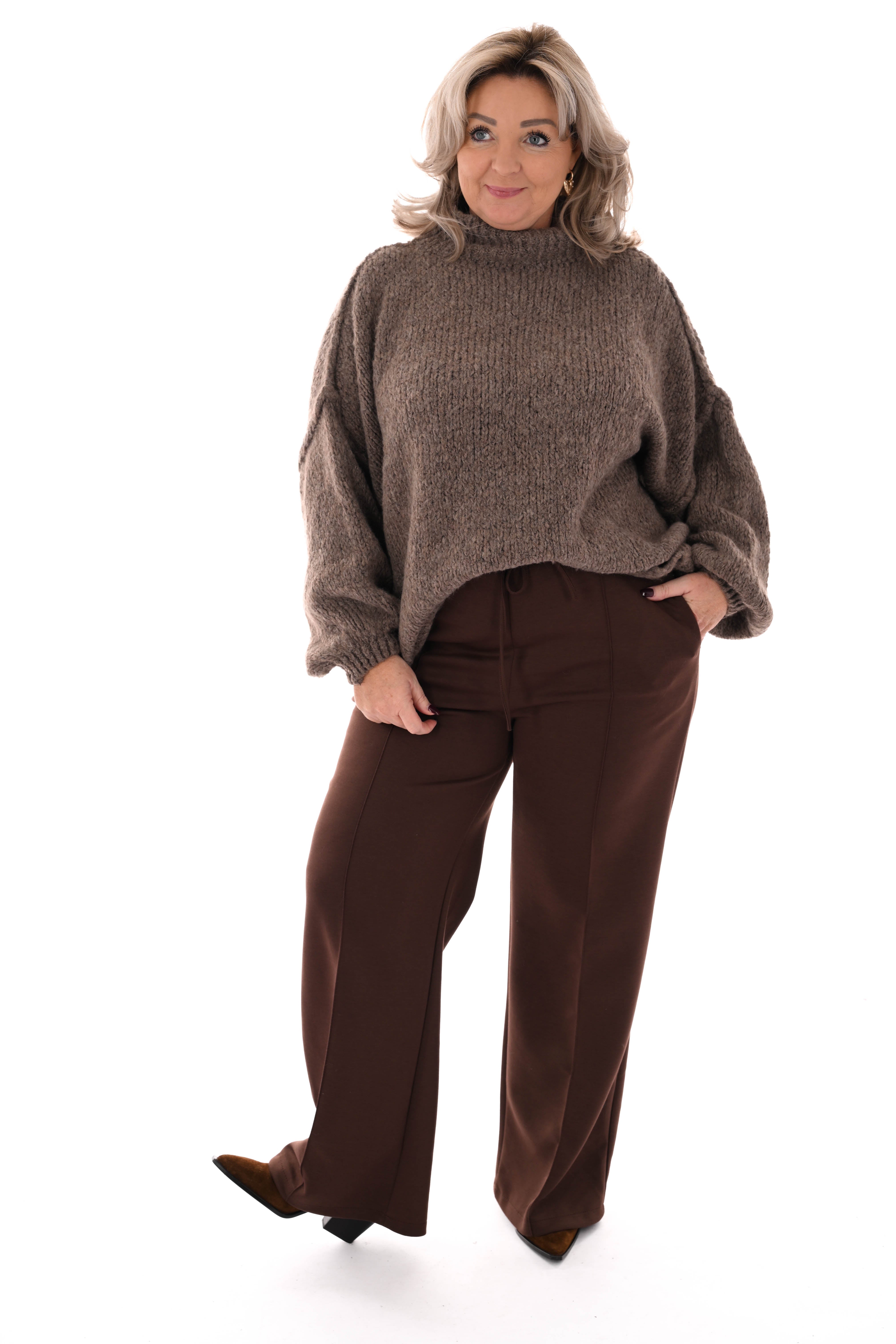 Grof gebreide turtle neck trui taupe