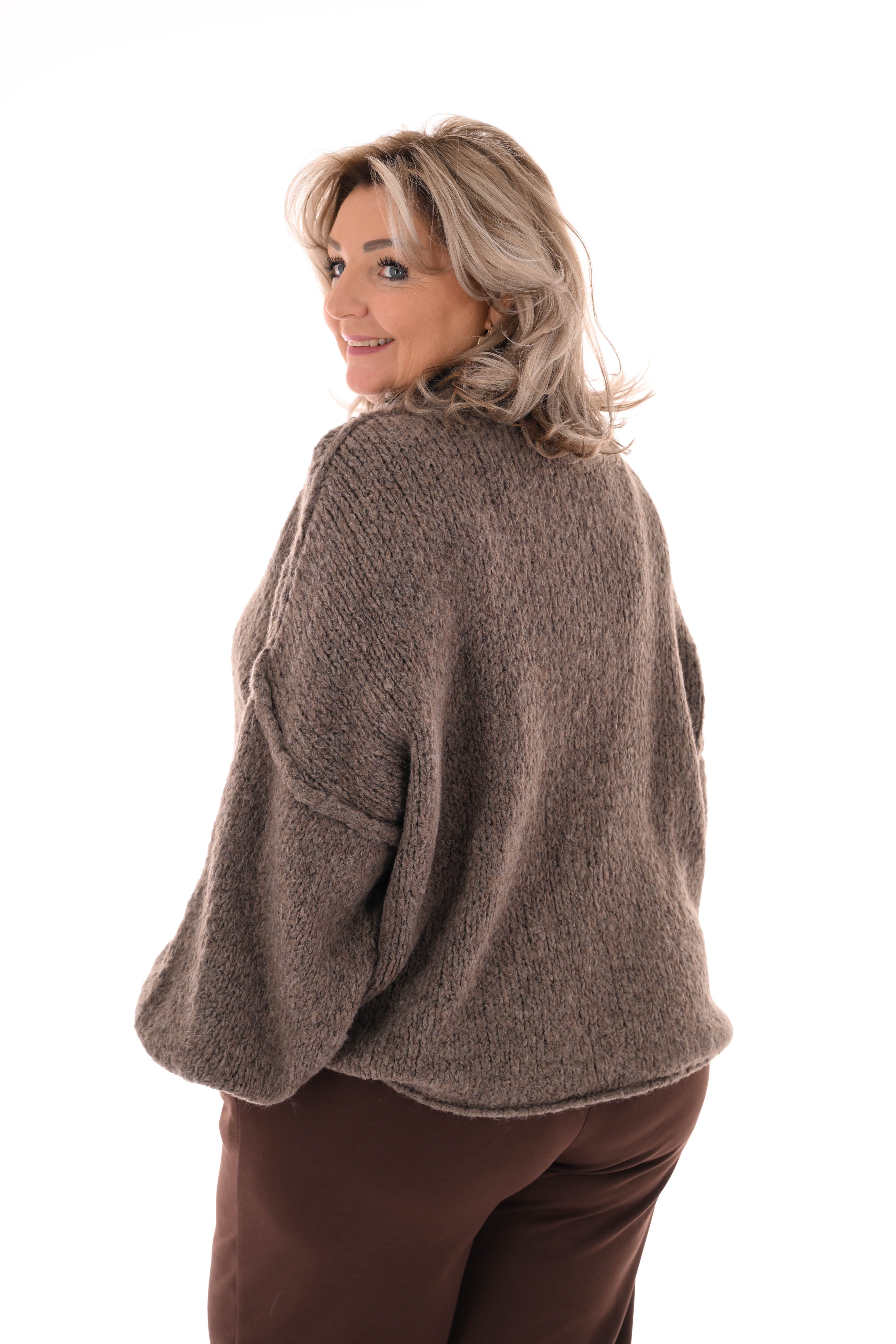 Grof gebreide turtle neck trui taupe