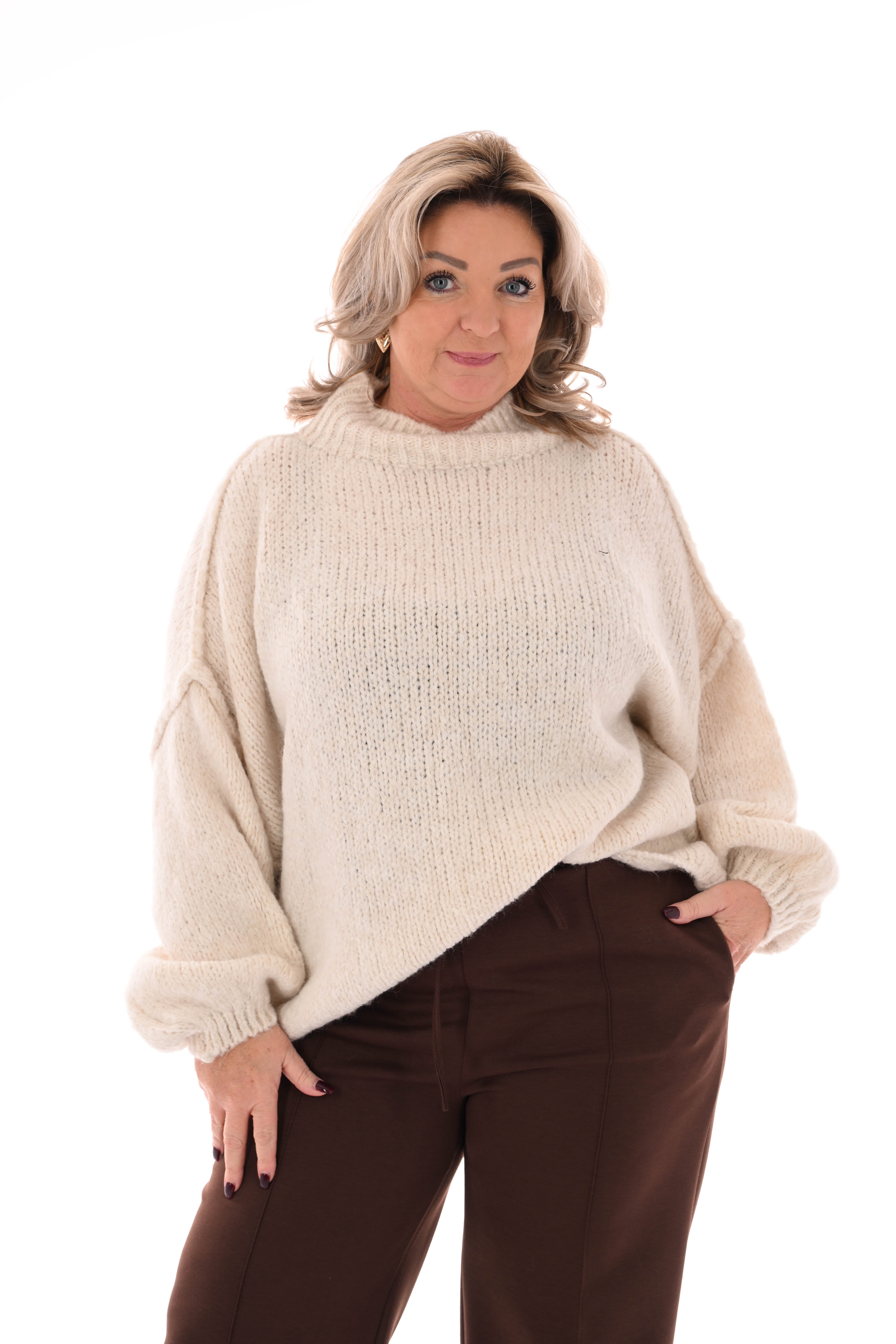 Grof gebreide turtle neck trui roomwit