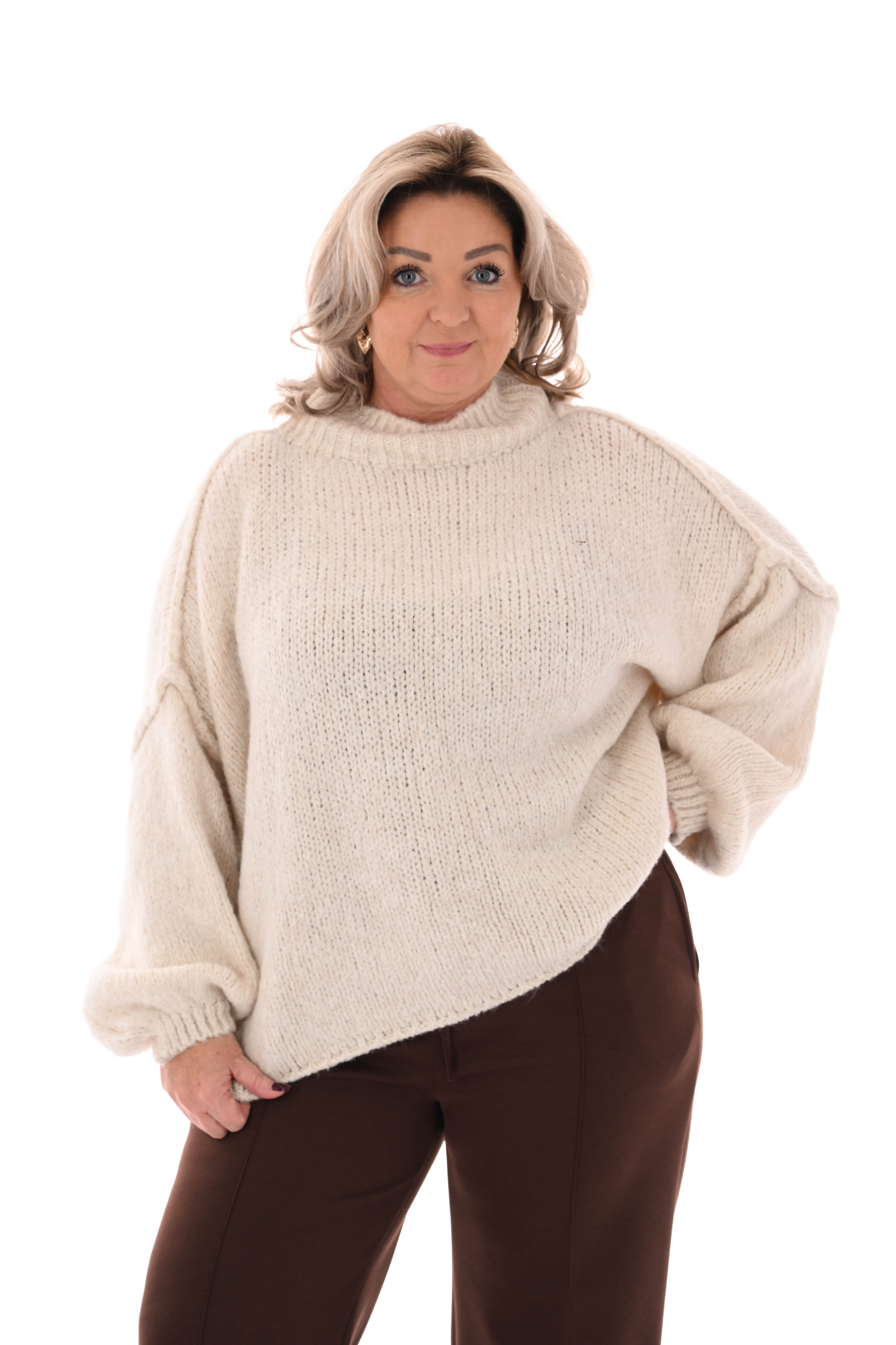 Grof gebreide turtle neck trui roomwit