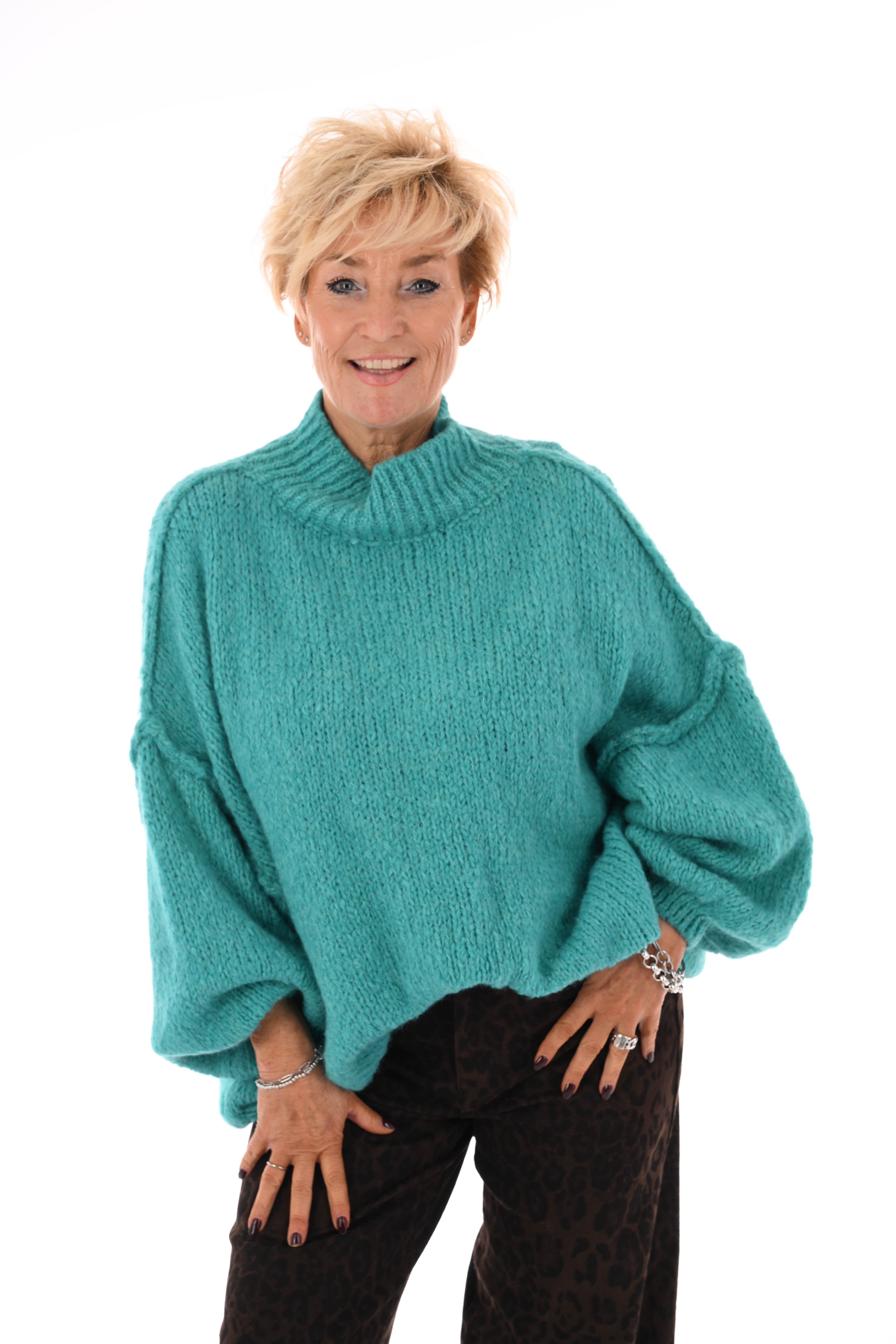 Grof gebreide turtle neck trui blauw