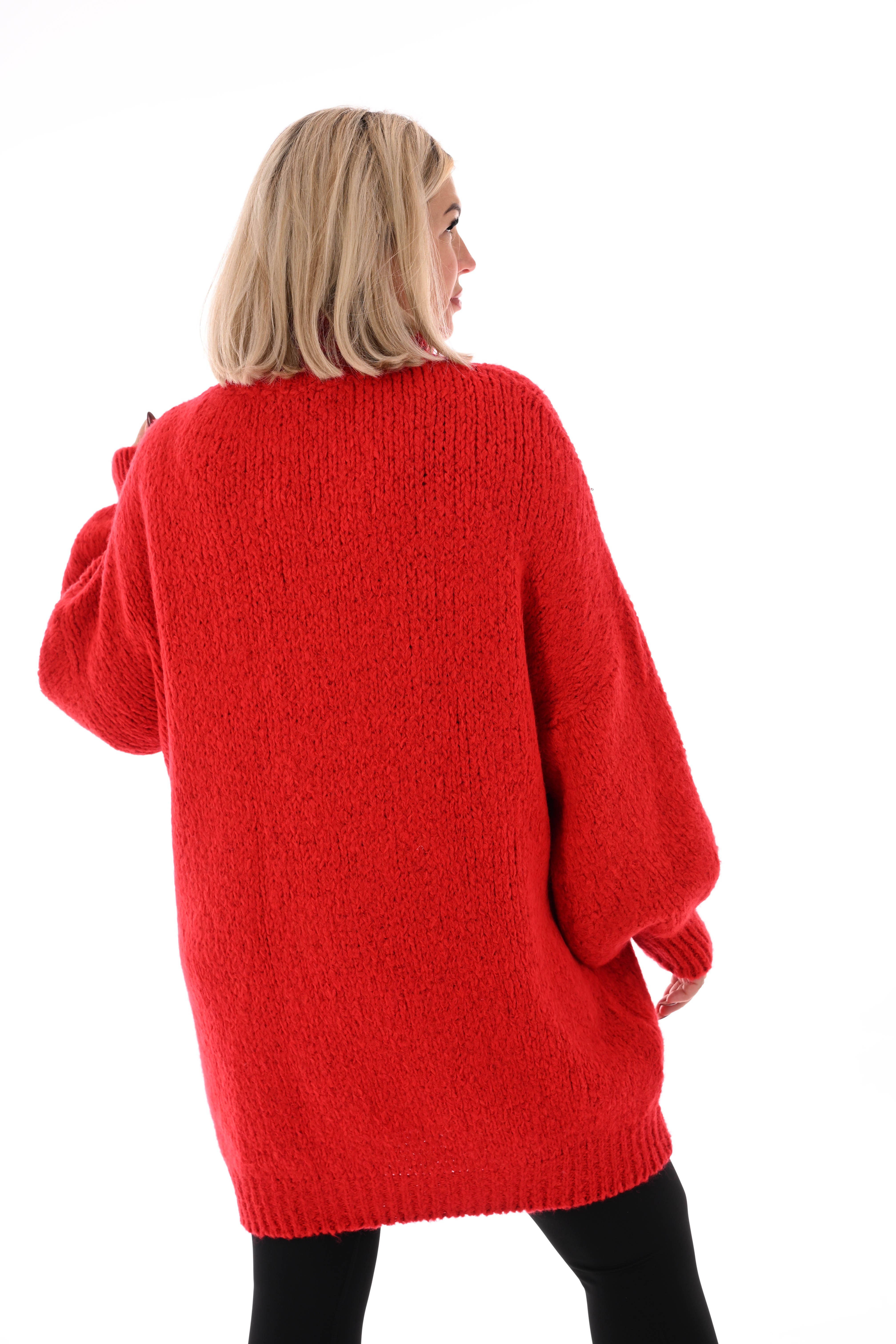 Tuniek grof gebreid met col rood