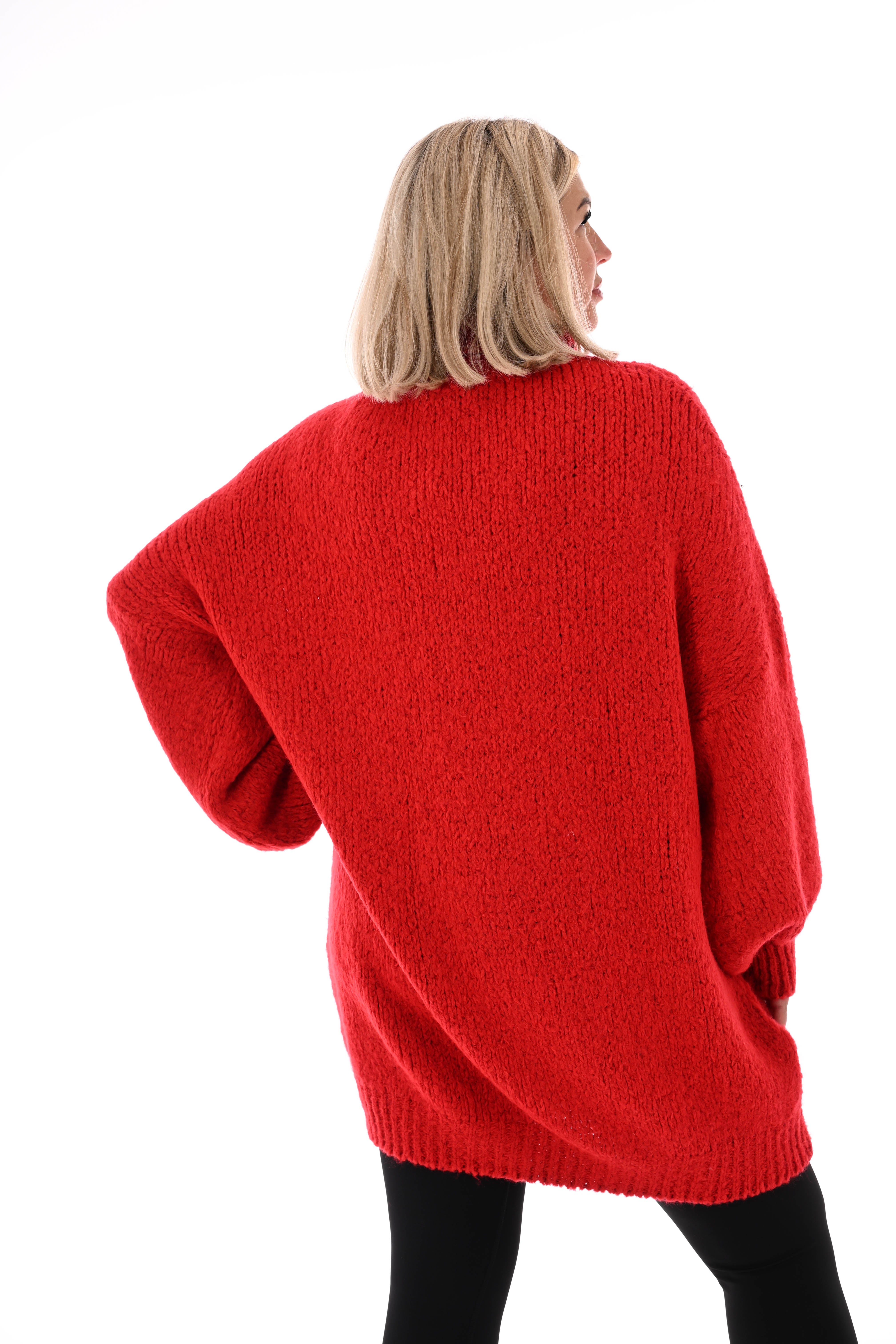 Tuniek grof gebreid met col rood