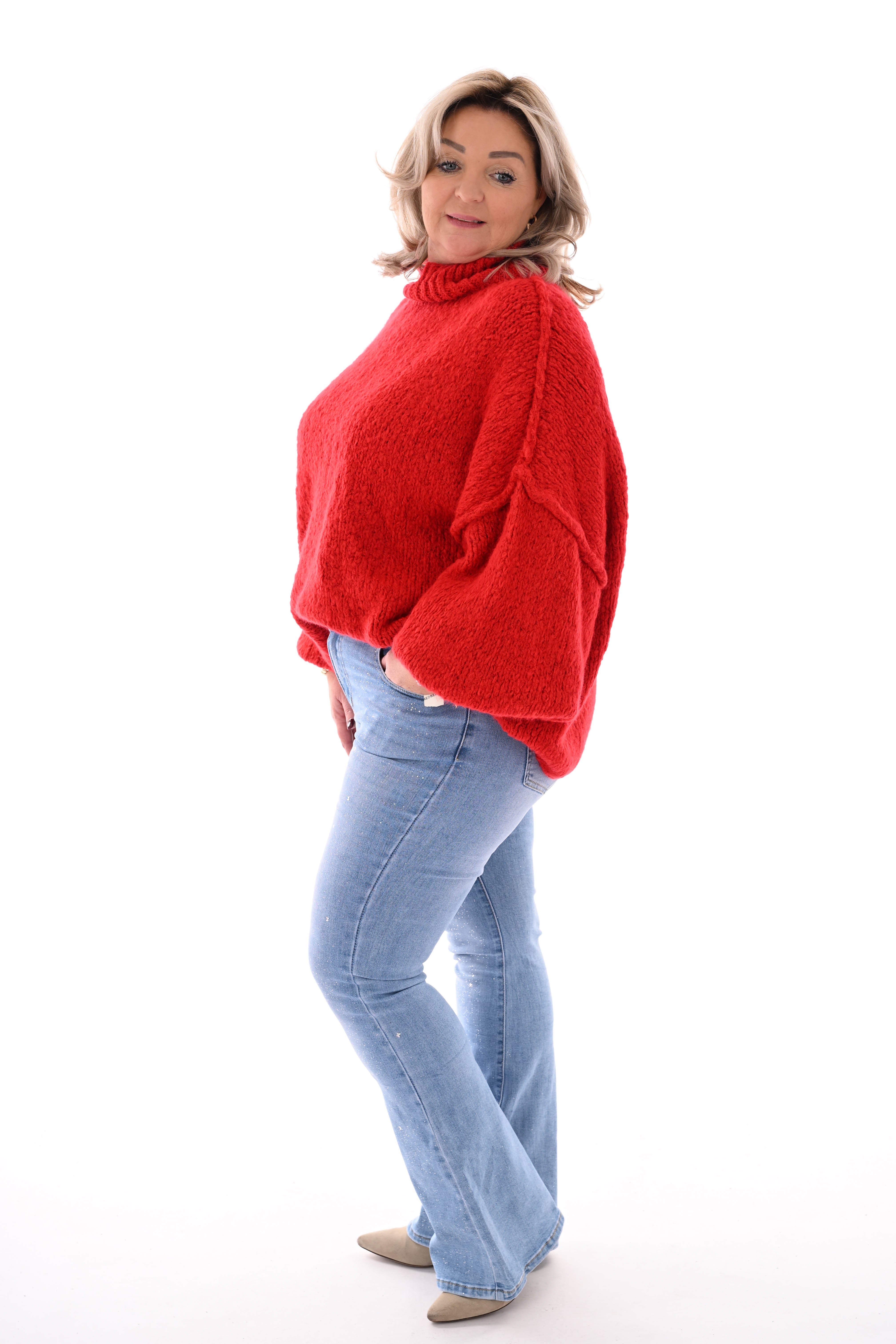 Grof gebreide turtle neck trui rood