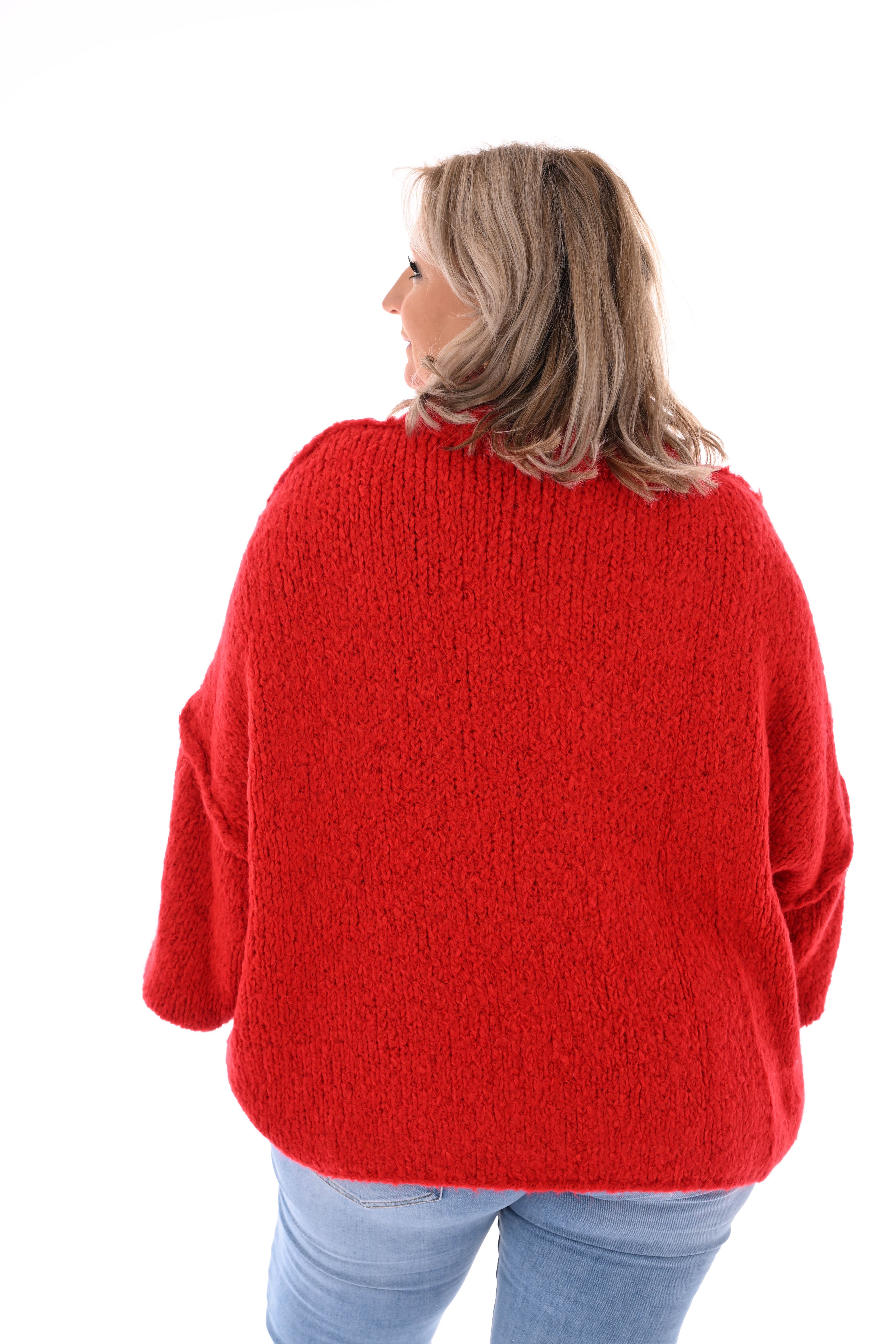 Grof gebreide turtle neck trui rood