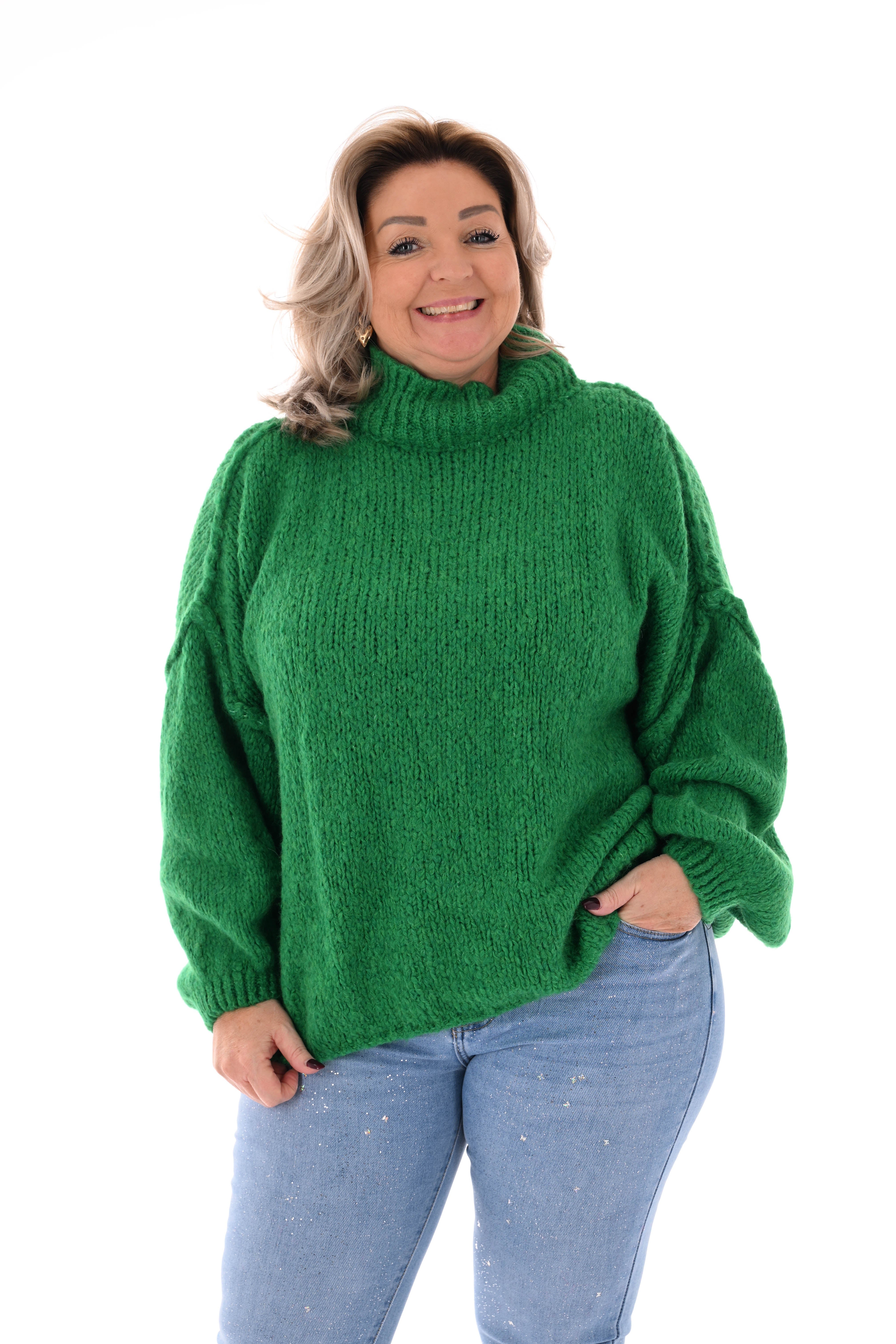 Grof gebreide turtle neck trui groen