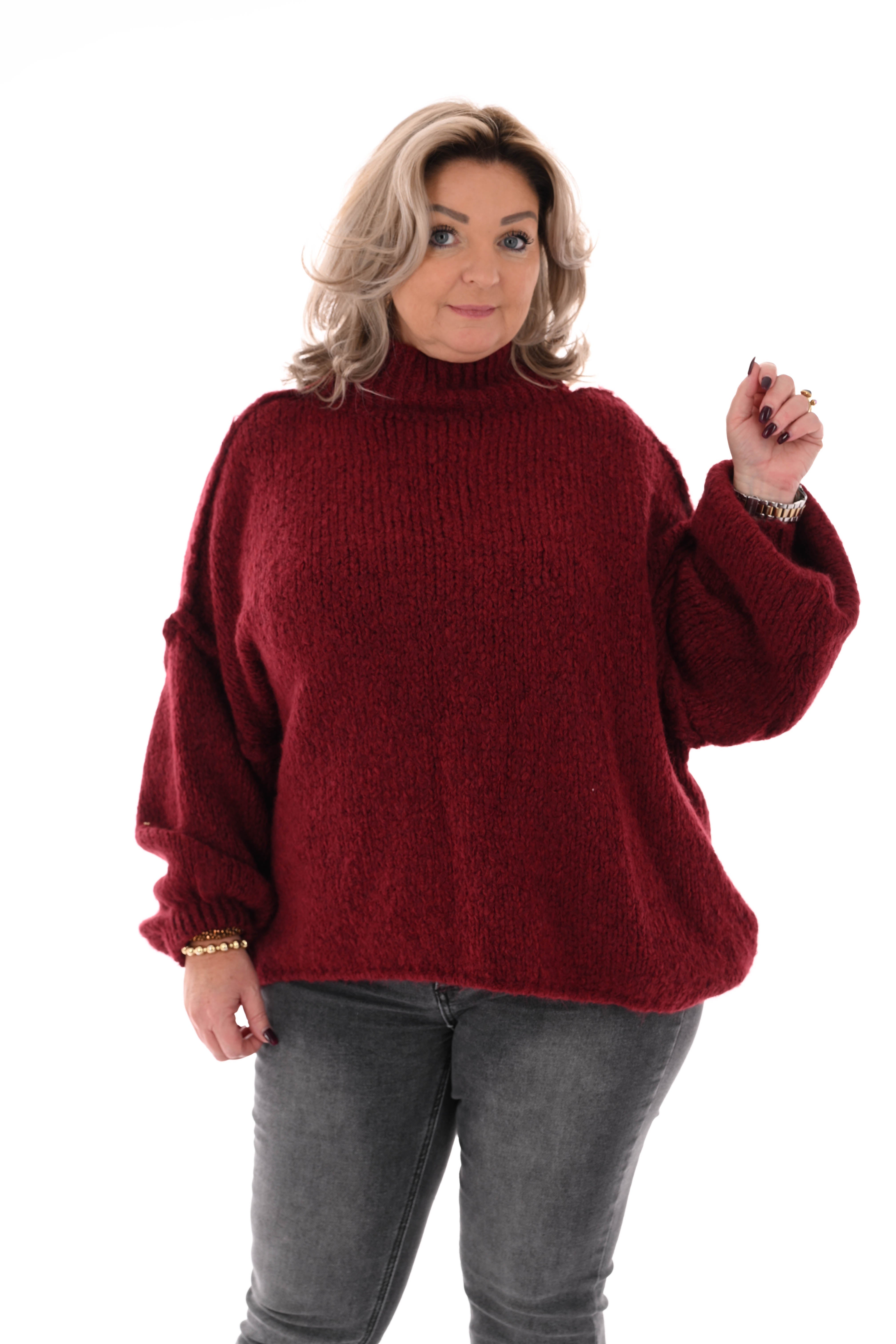 Grof gebreide turtle neck trui bordeaux
