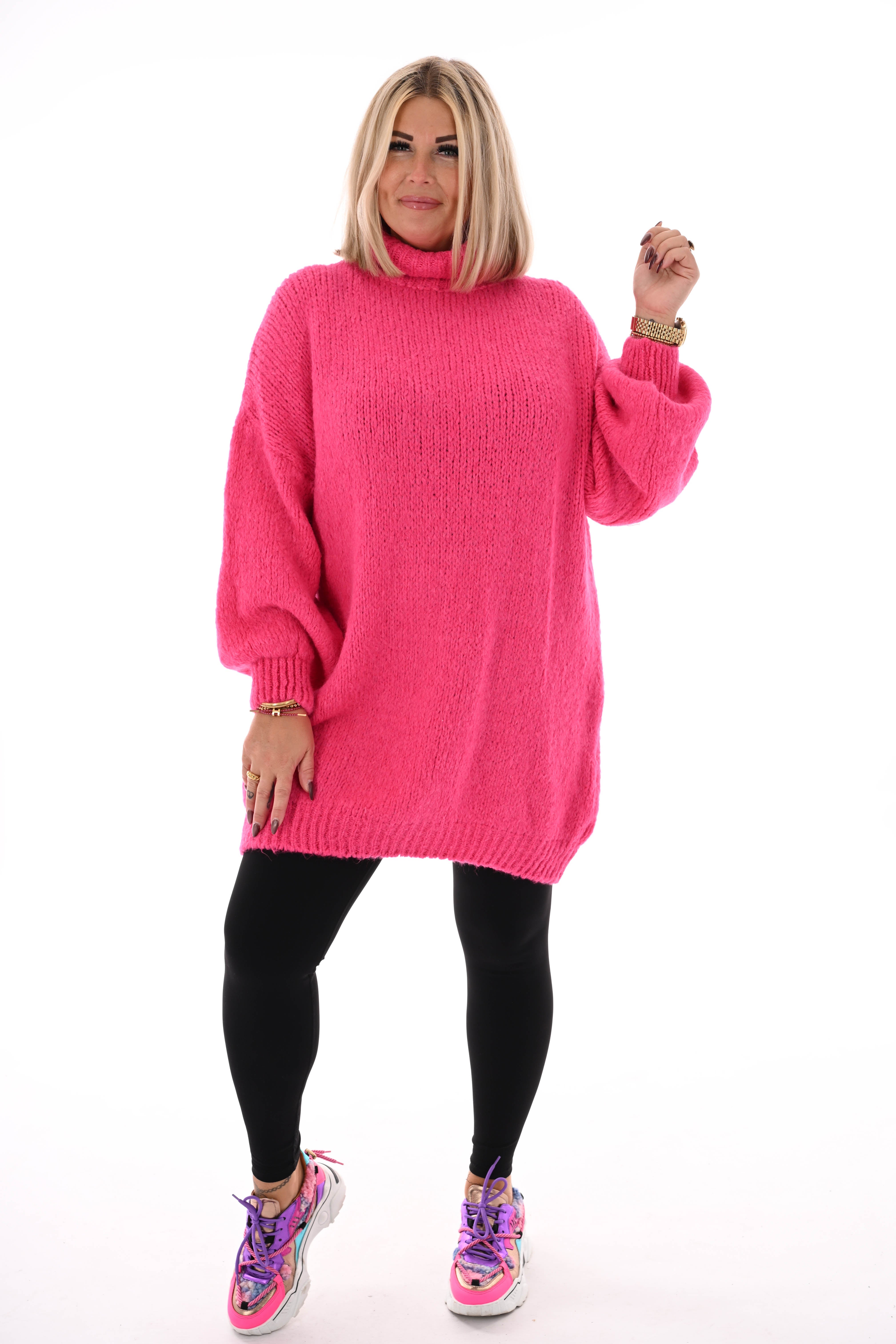Tuniek grof gebreid met col felroze