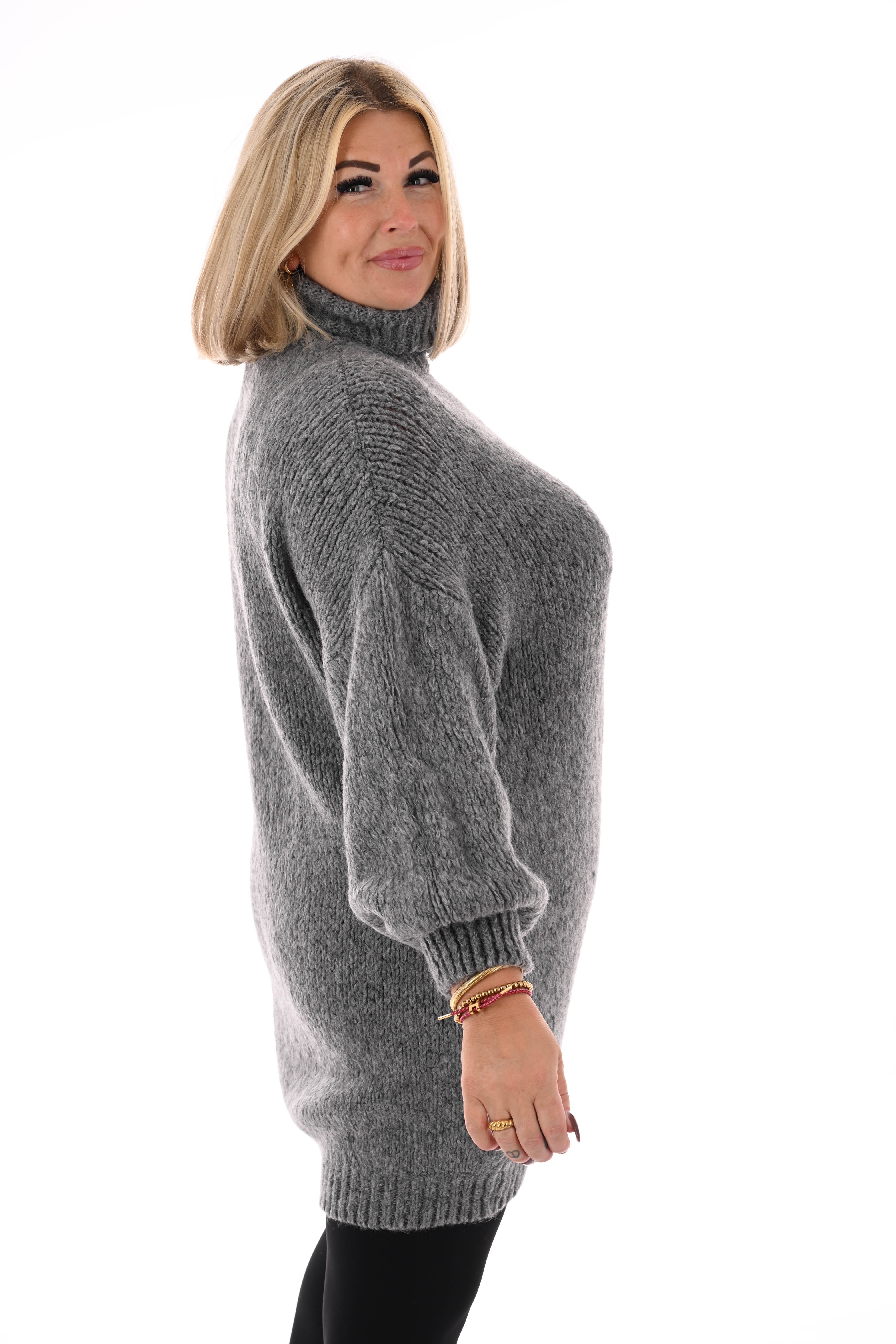 Tuniek grof gebreid met col grijs