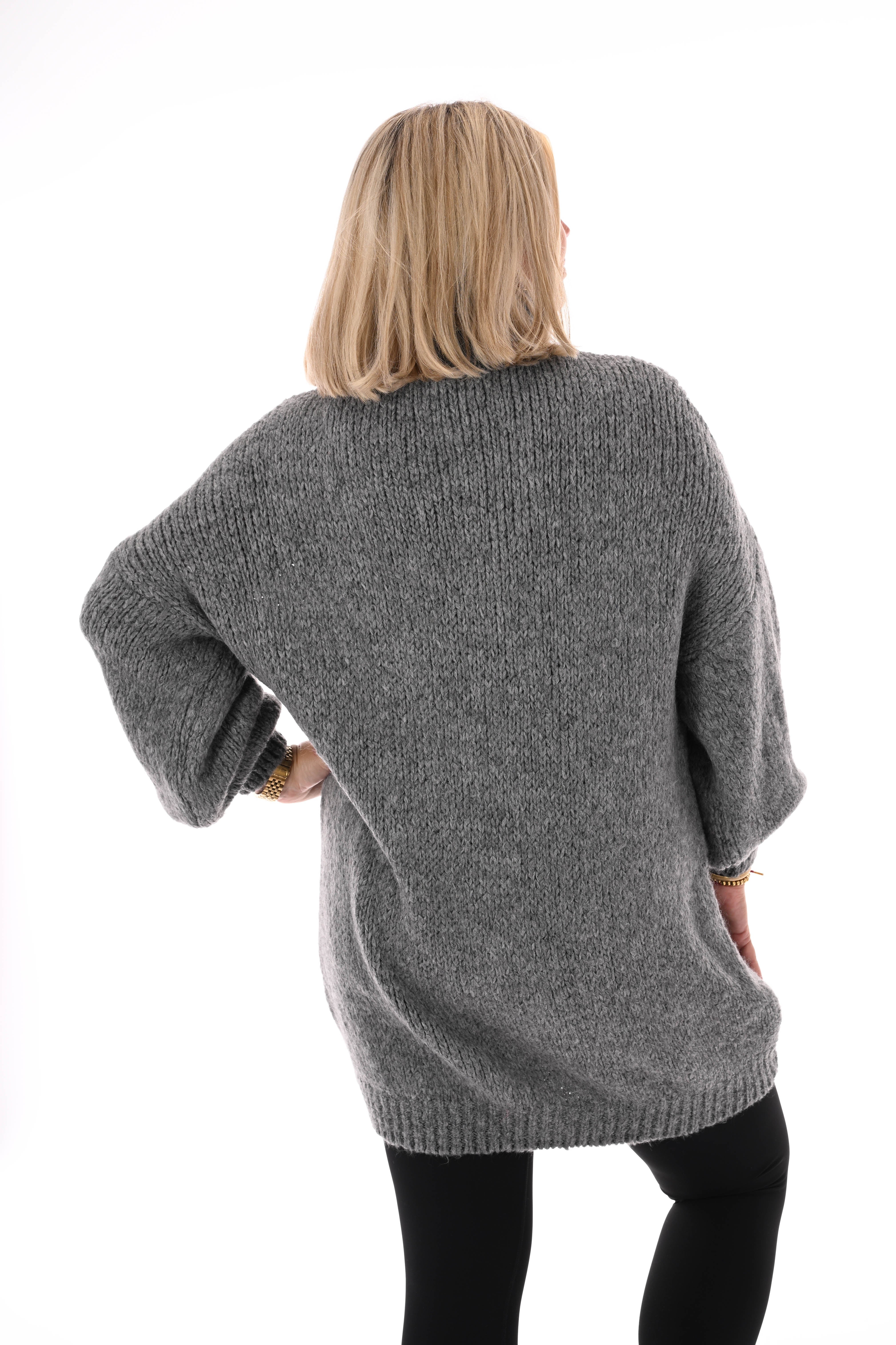 Tuniek grof gebreid met col grijs