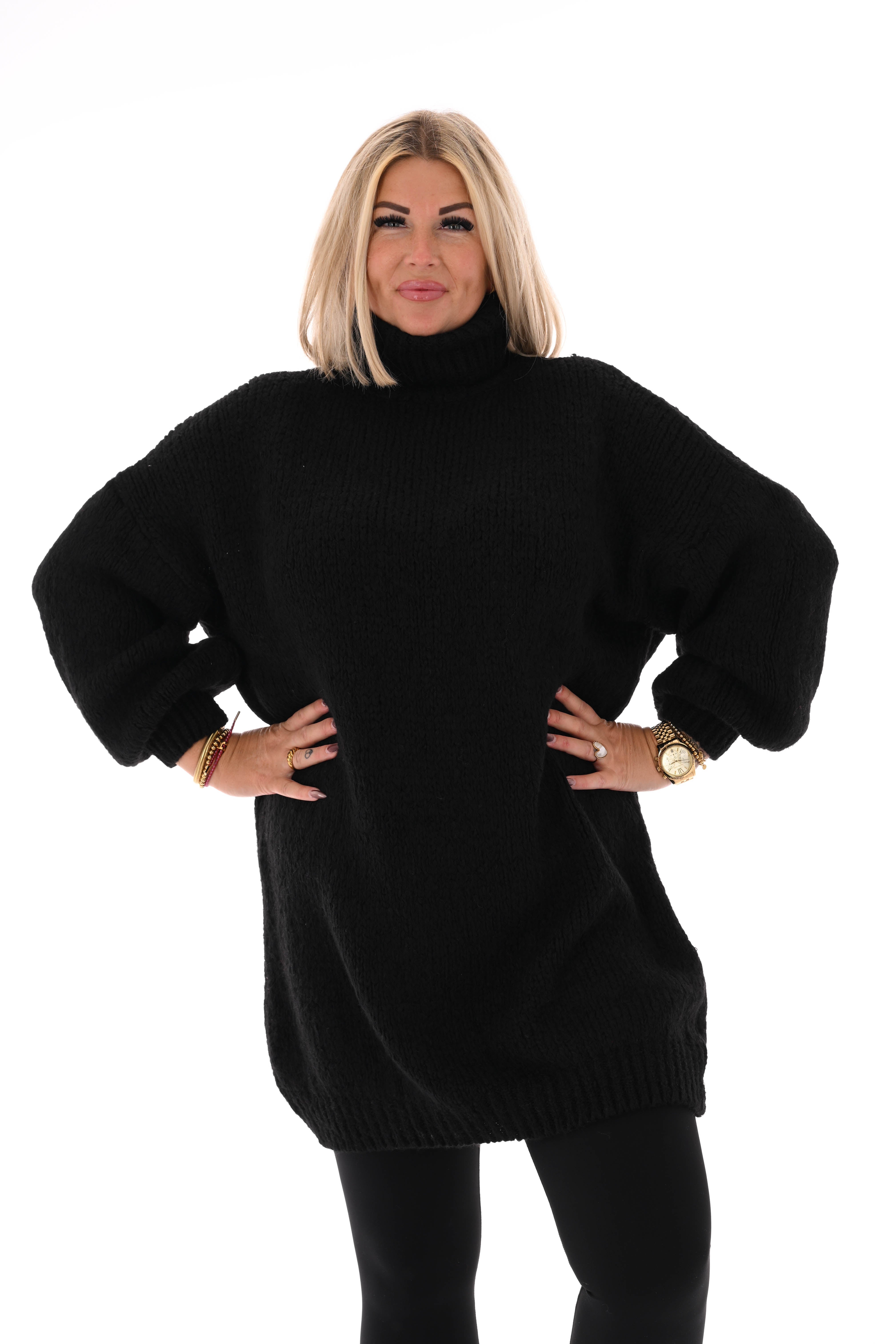 Lange trui pofmouwen uni zwart