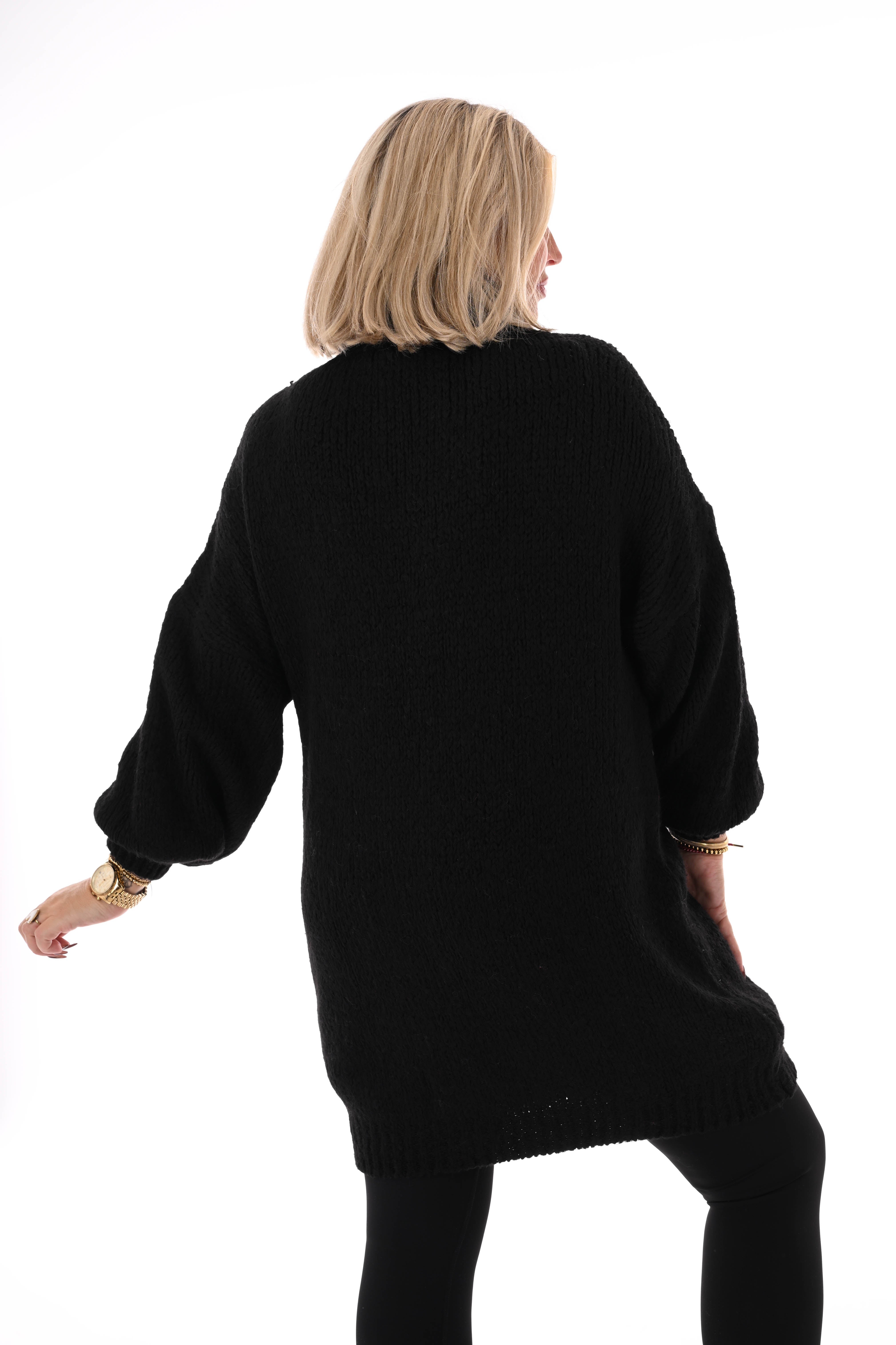 Lange trui pofmouwen uni zwart