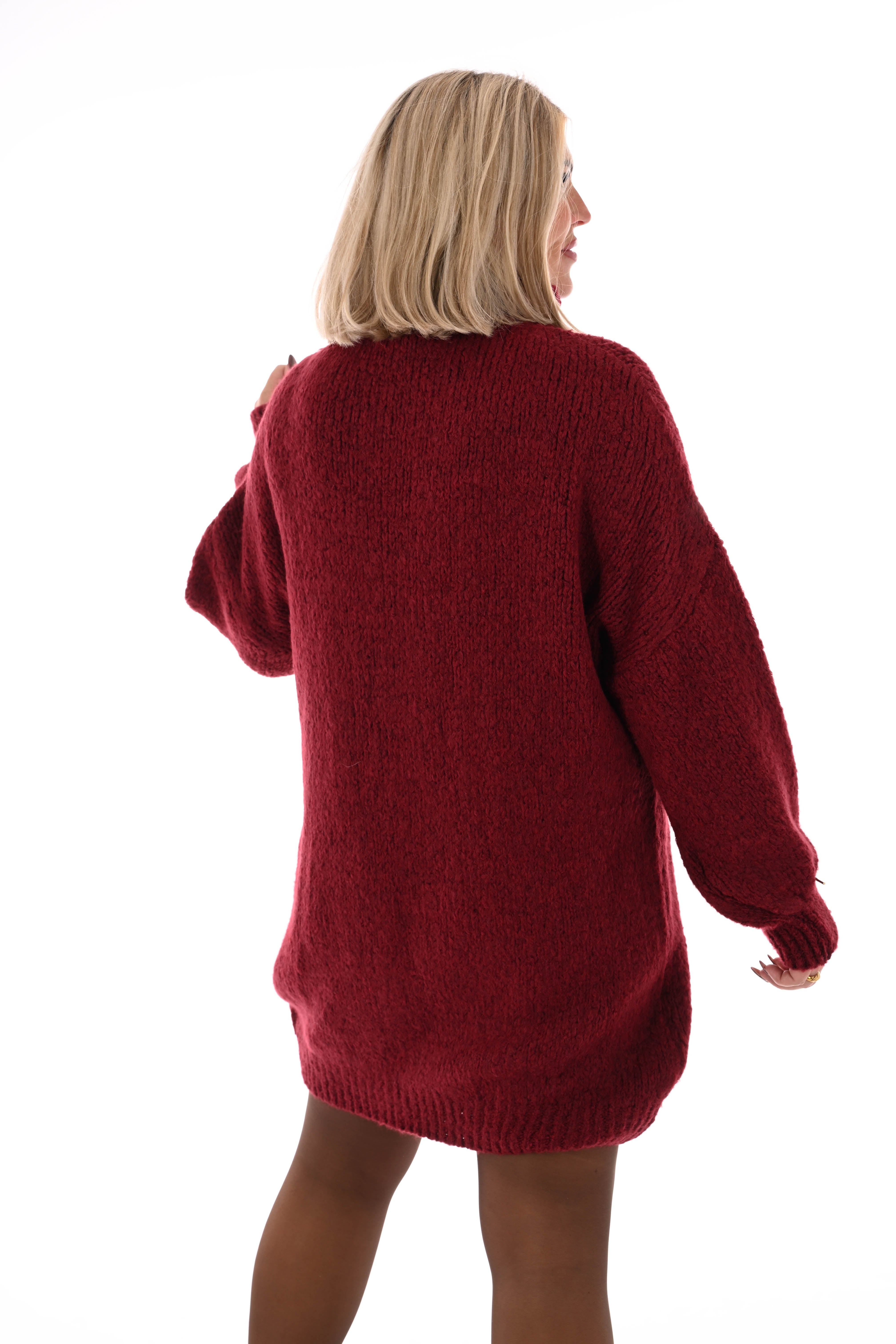 Tuniek grof gebreid met col bordeaux