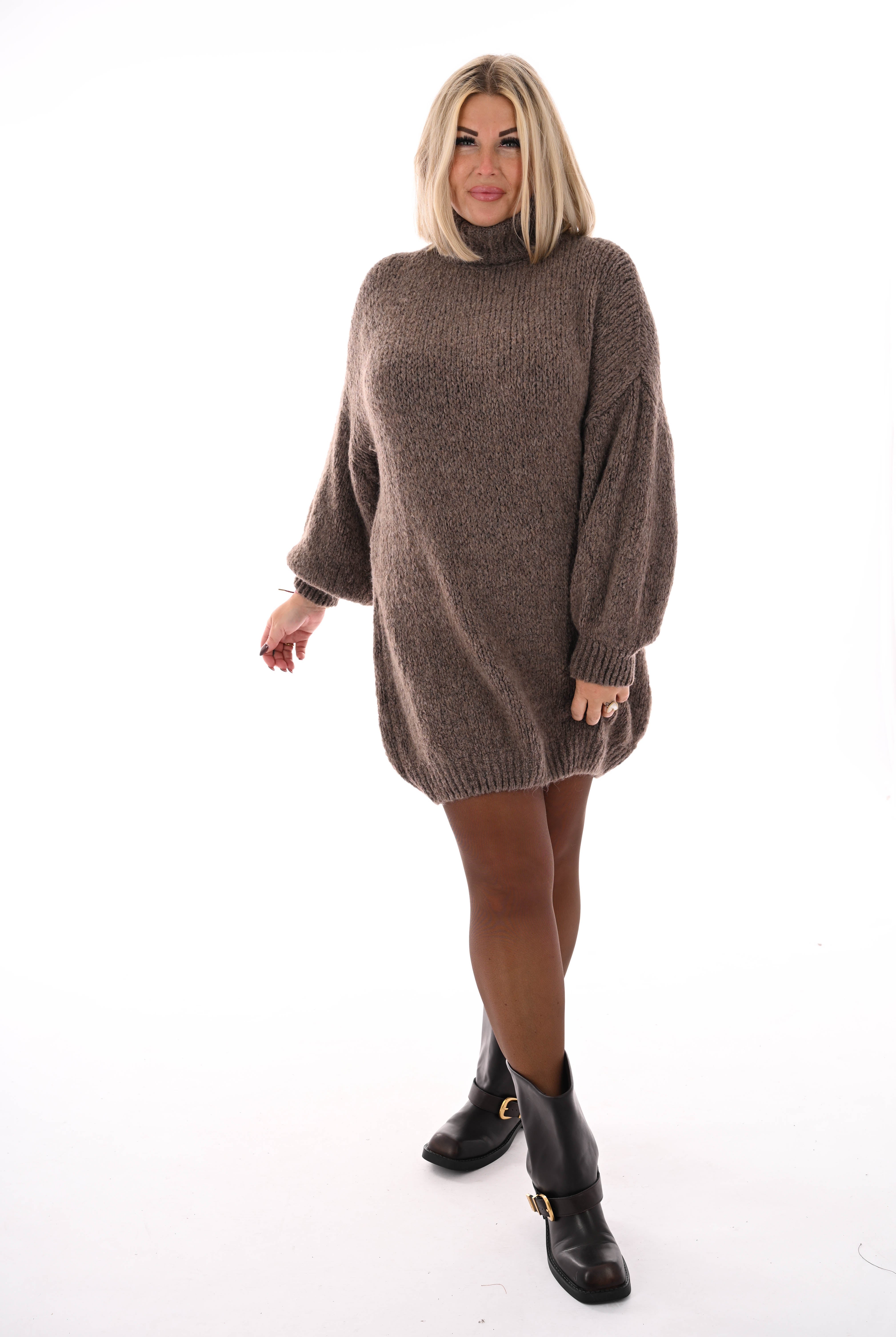 Tuniek grof gebreid met col taupe