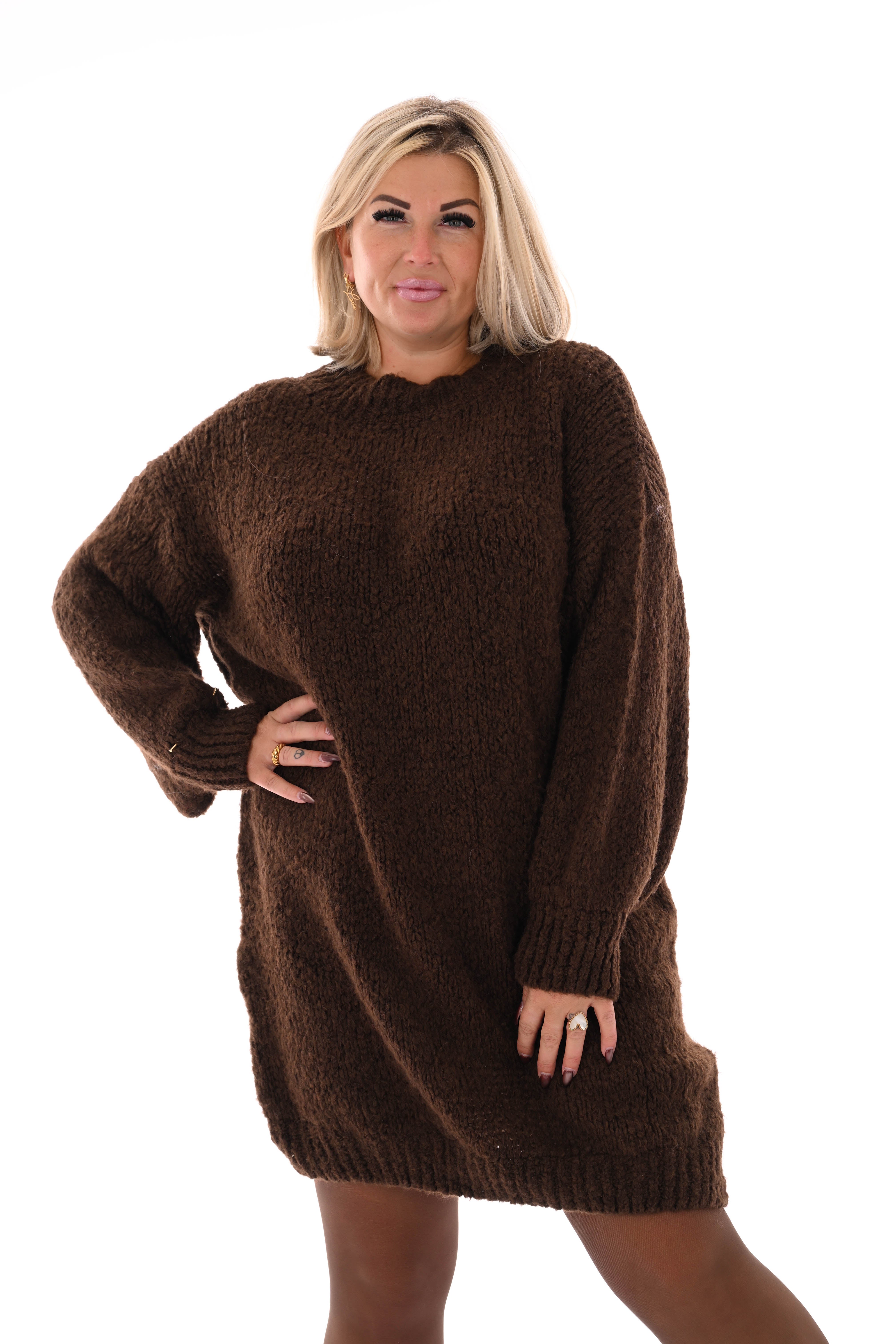 Lange trui pofmouwen uni bruin