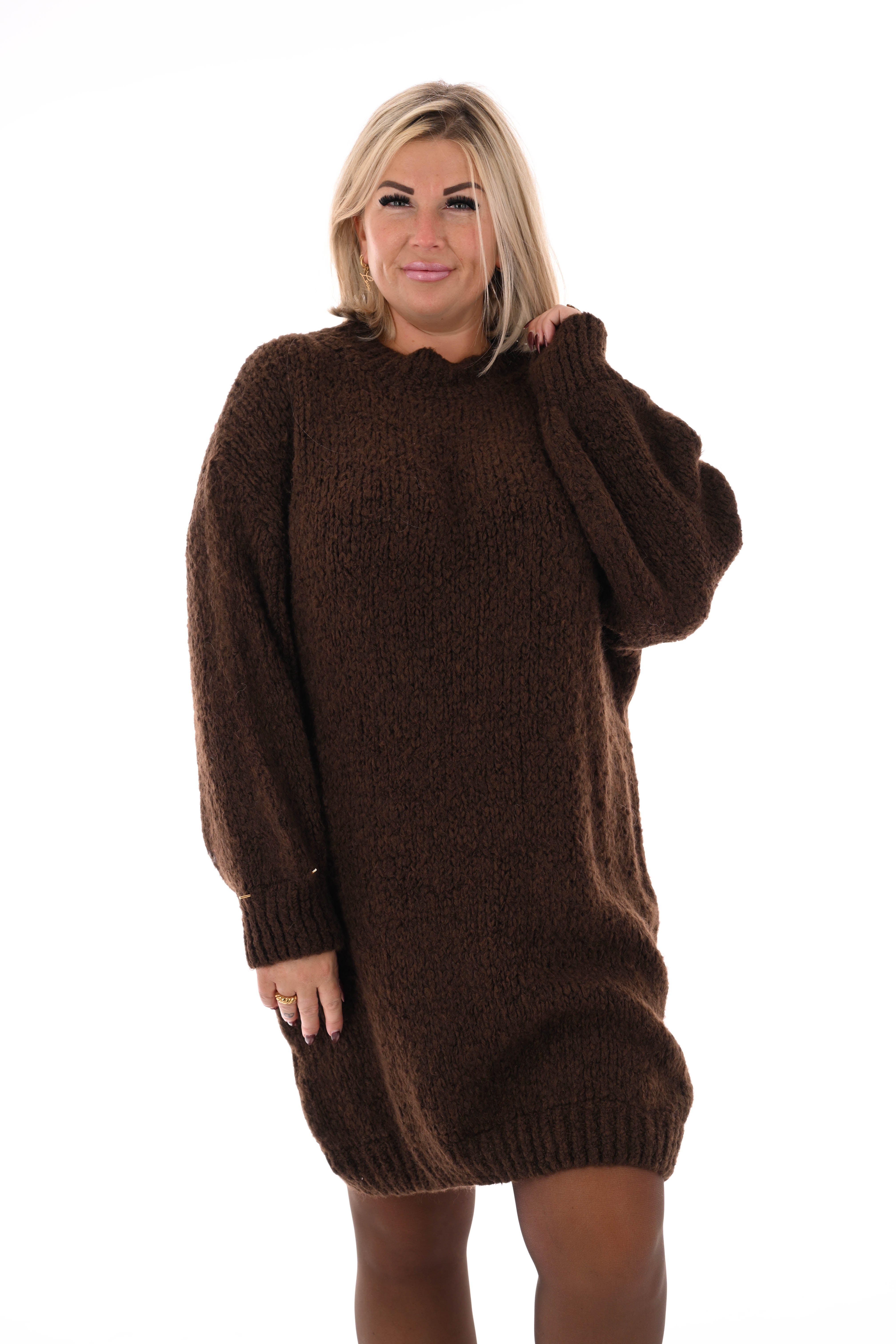 Lange trui pofmouwen uni bruin