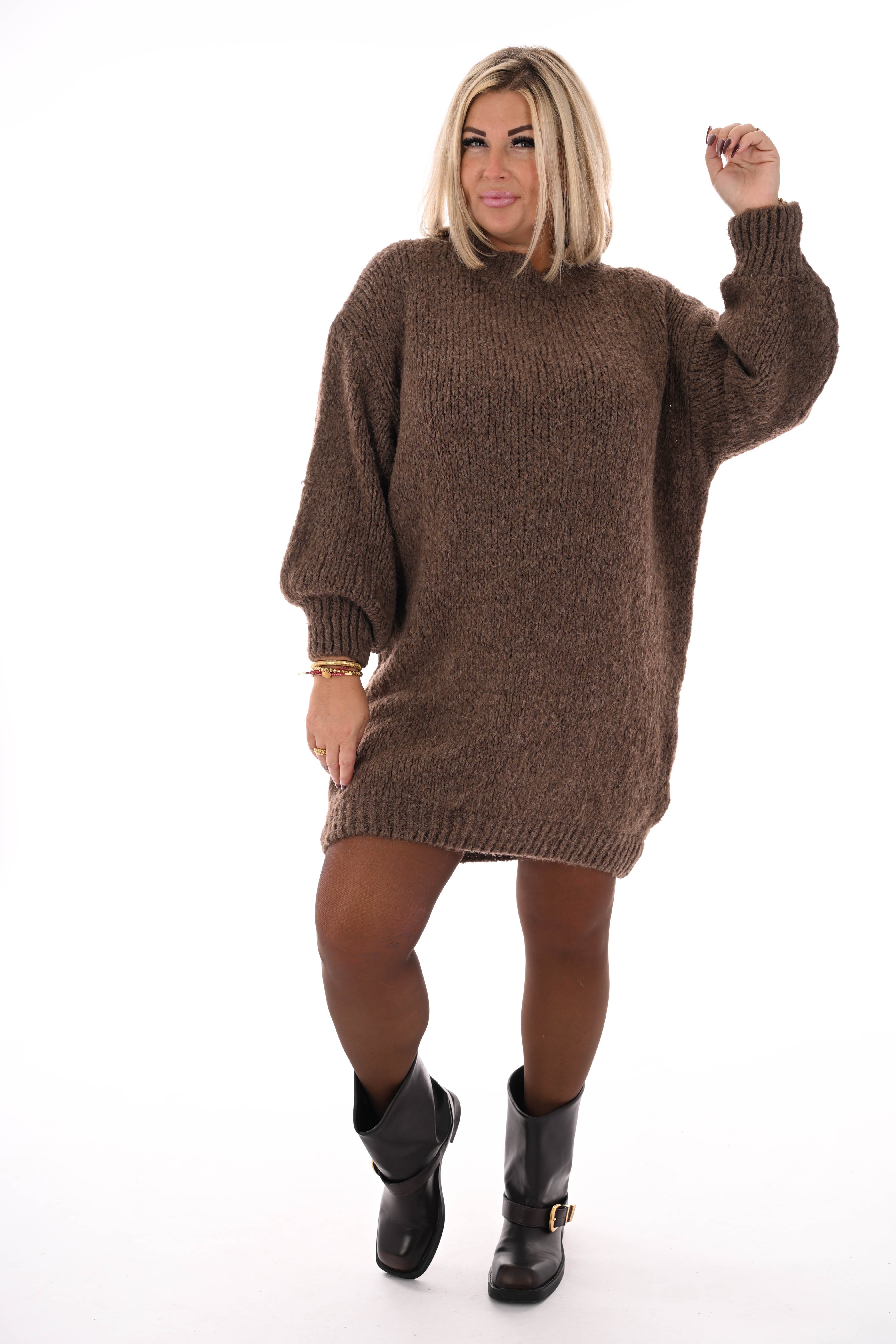 Lange trui pofmouwen uni taupe