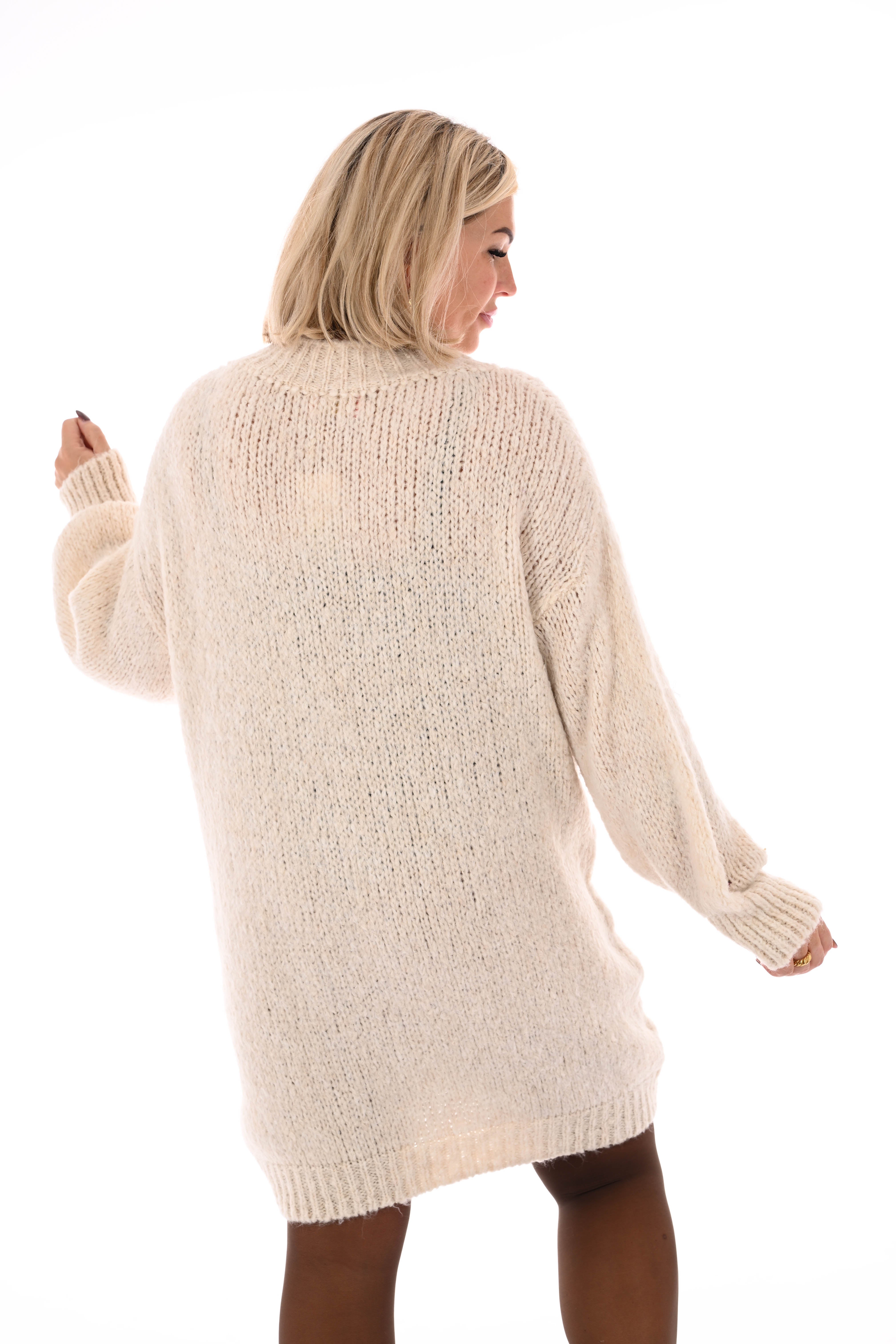 Lange trui pofmouwen uni roomwit