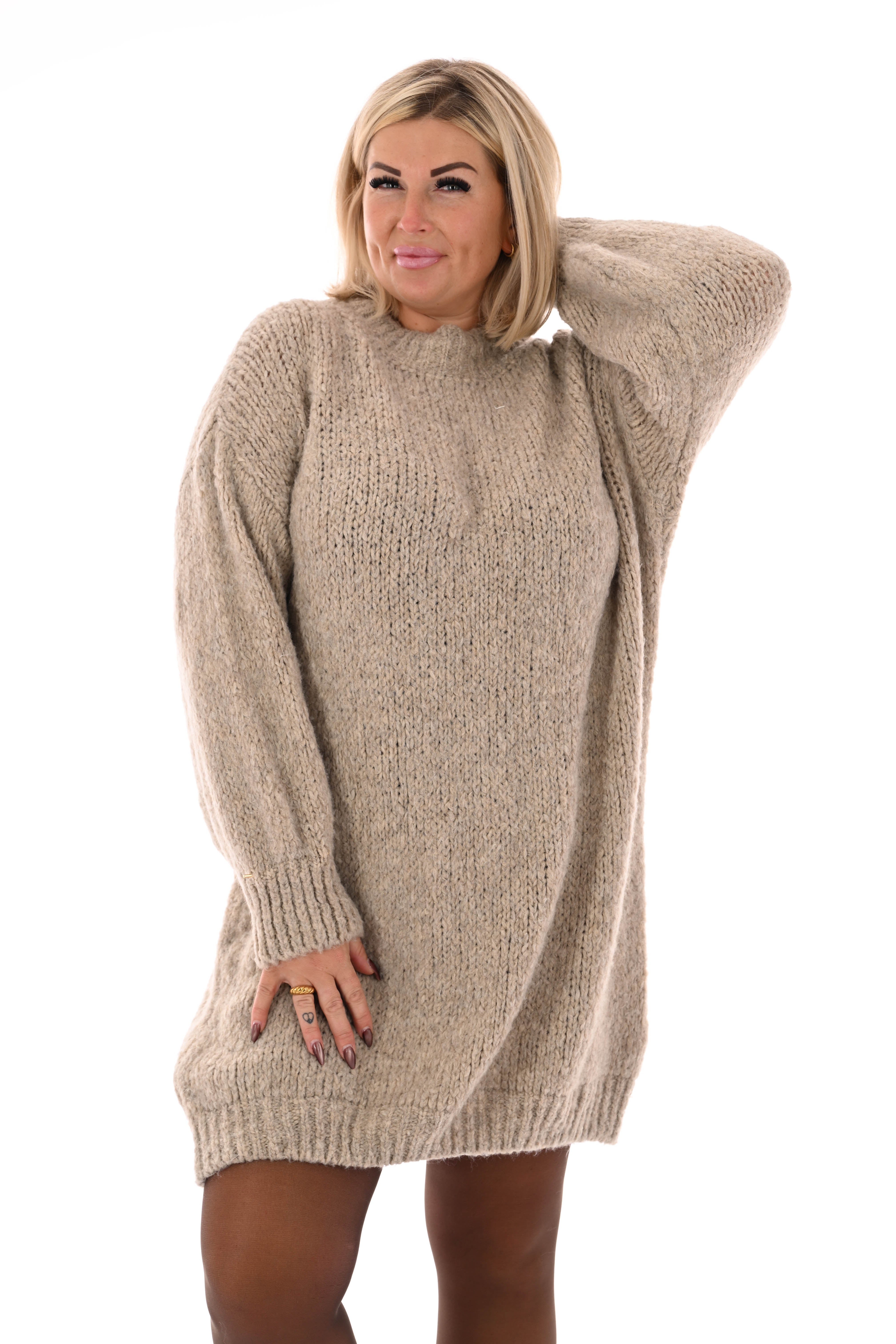 Lange trui pofmouwen uni beige