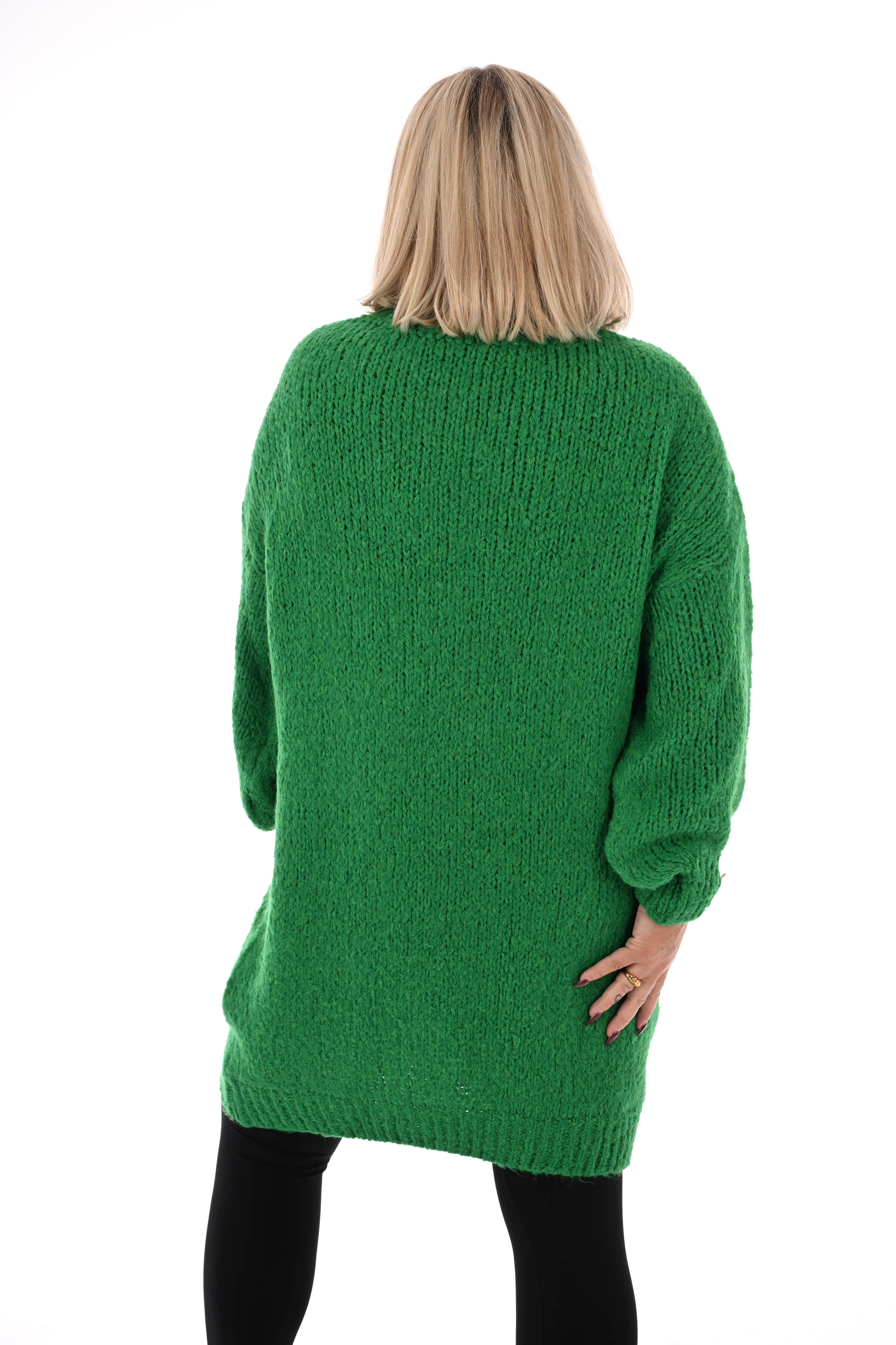 Lange trui pofmouwen uni groen