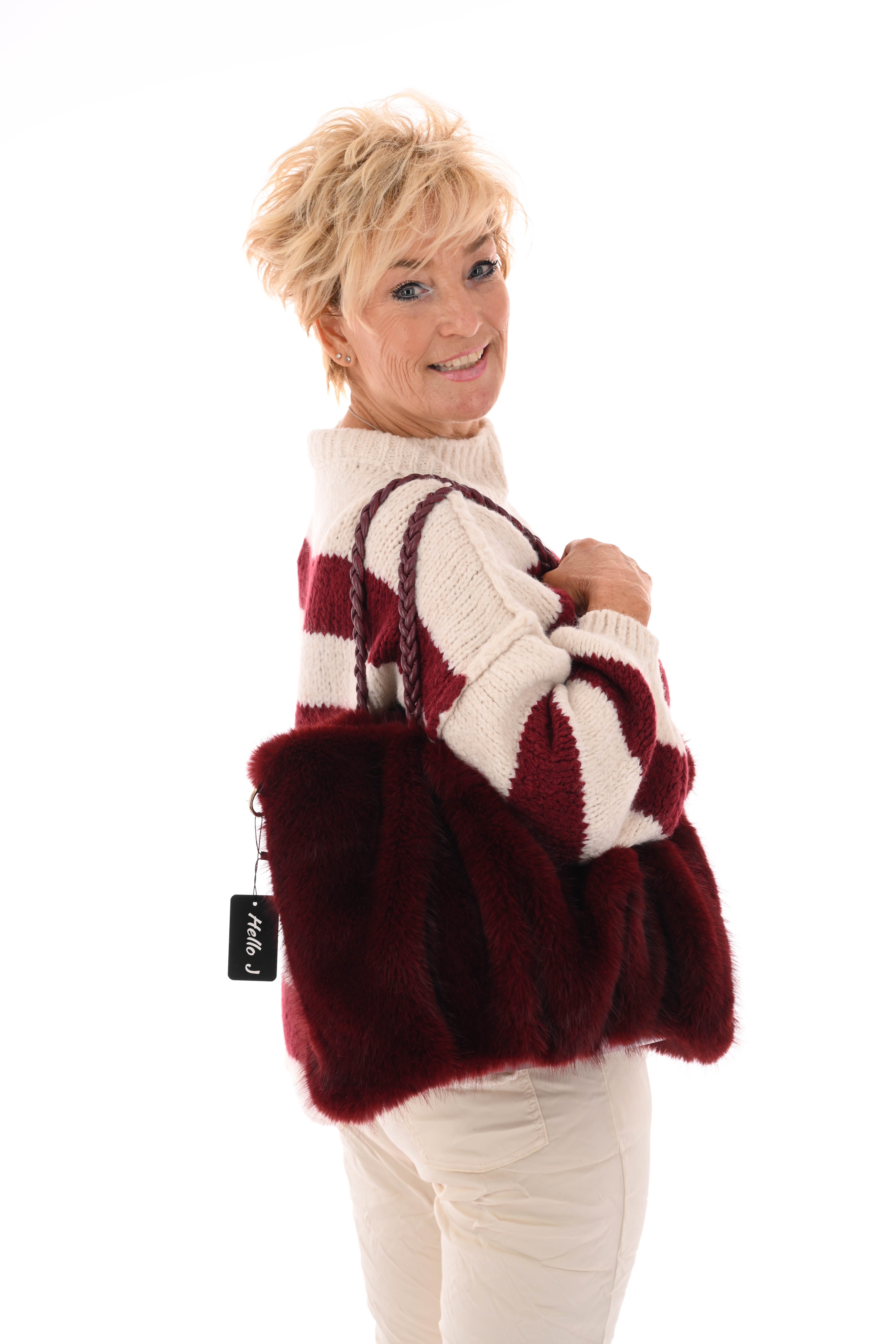Gebreide trui turtle neck gestreept bordeaux