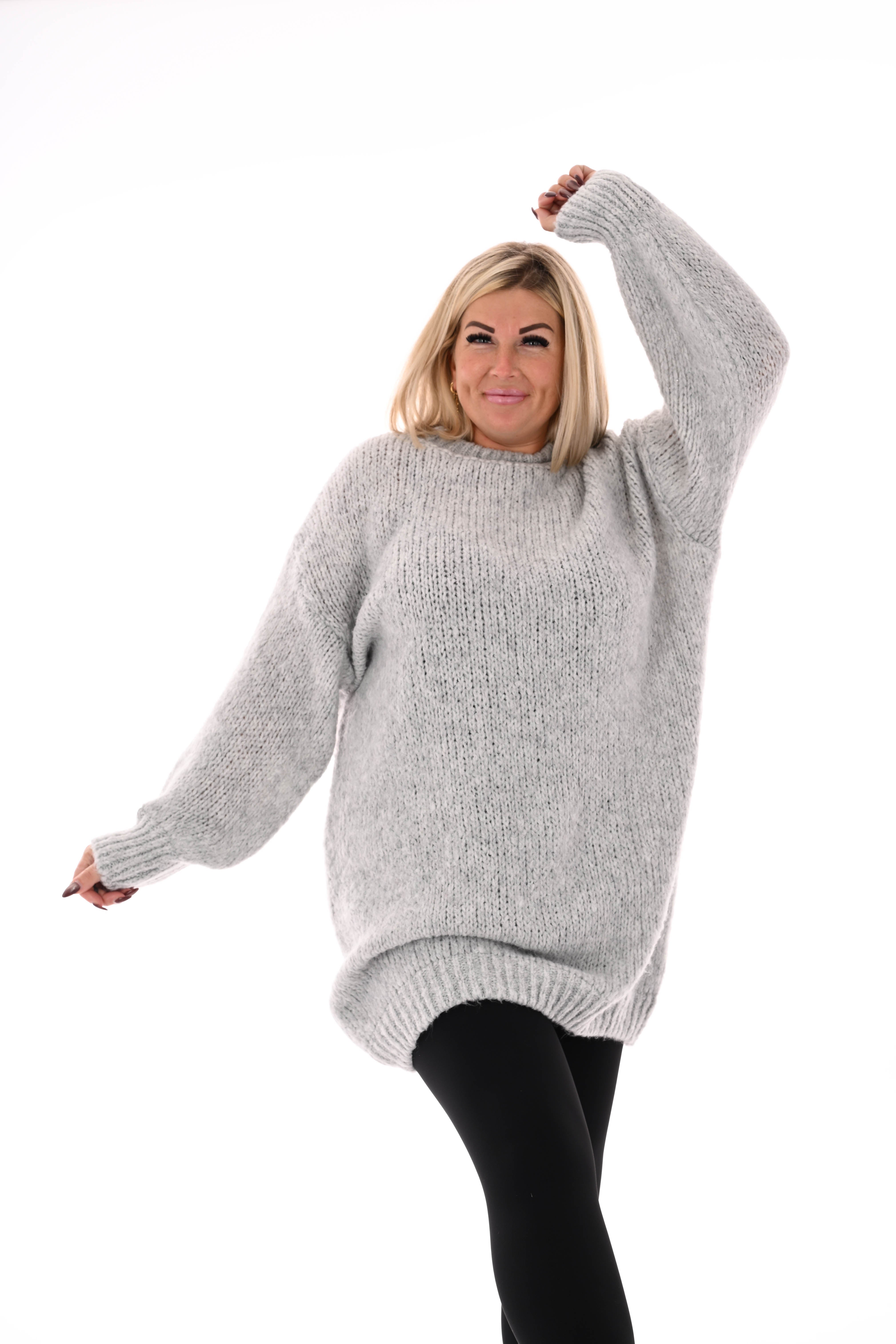 Lange trui pofmouwen uni lichtgrijs