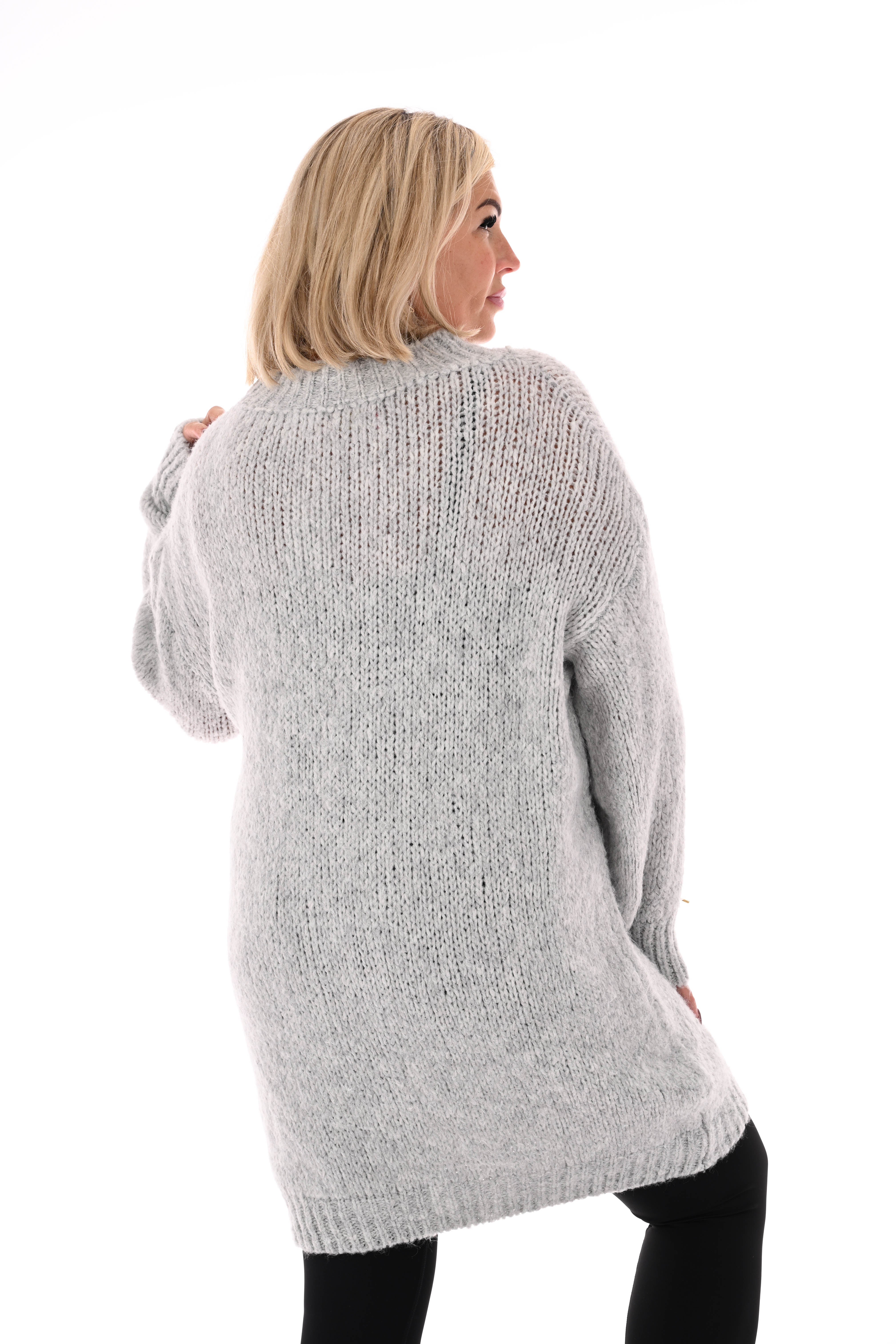 Lange trui pofmouwen uni lichtgrijs