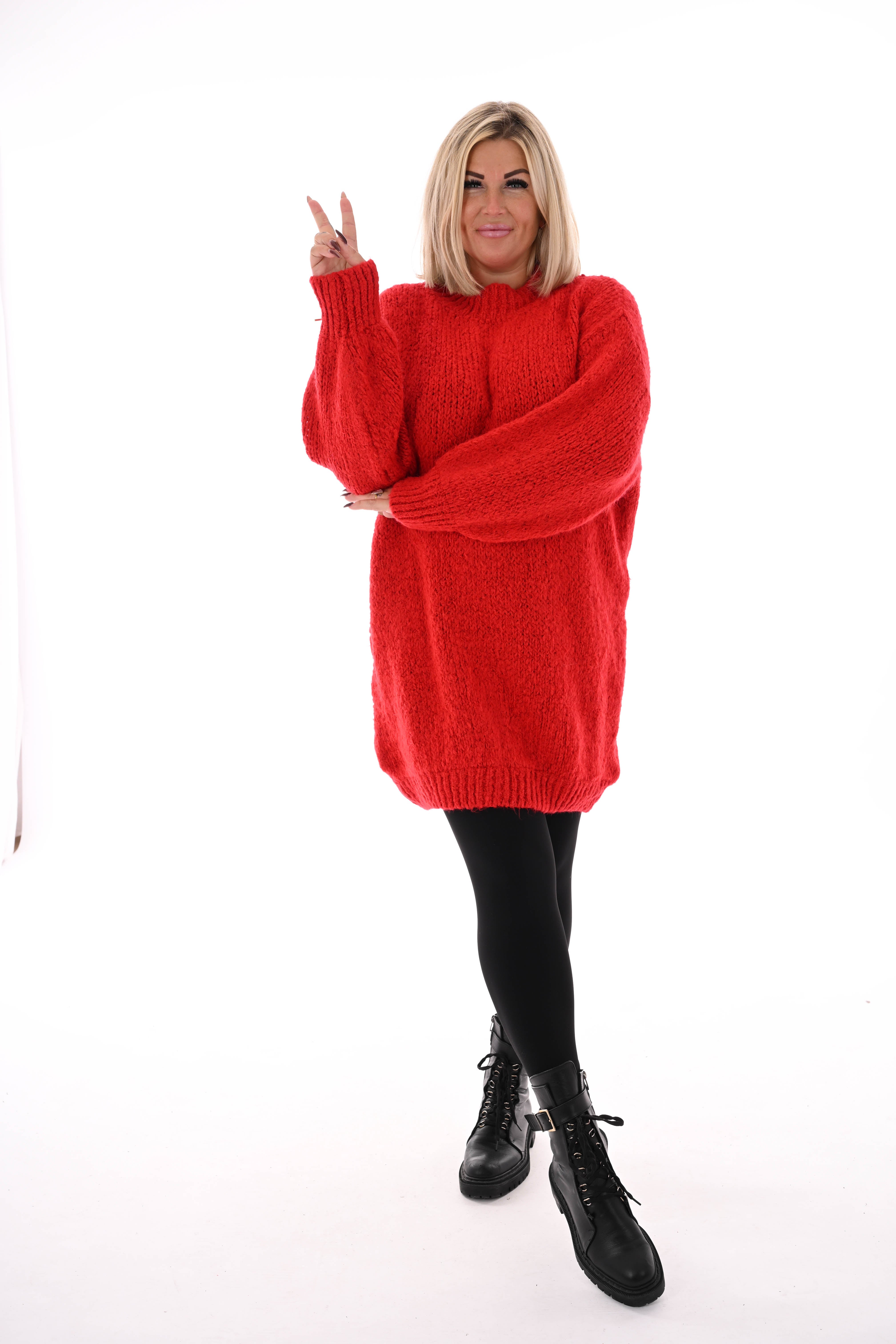 Lange trui pofmouwen uni rood