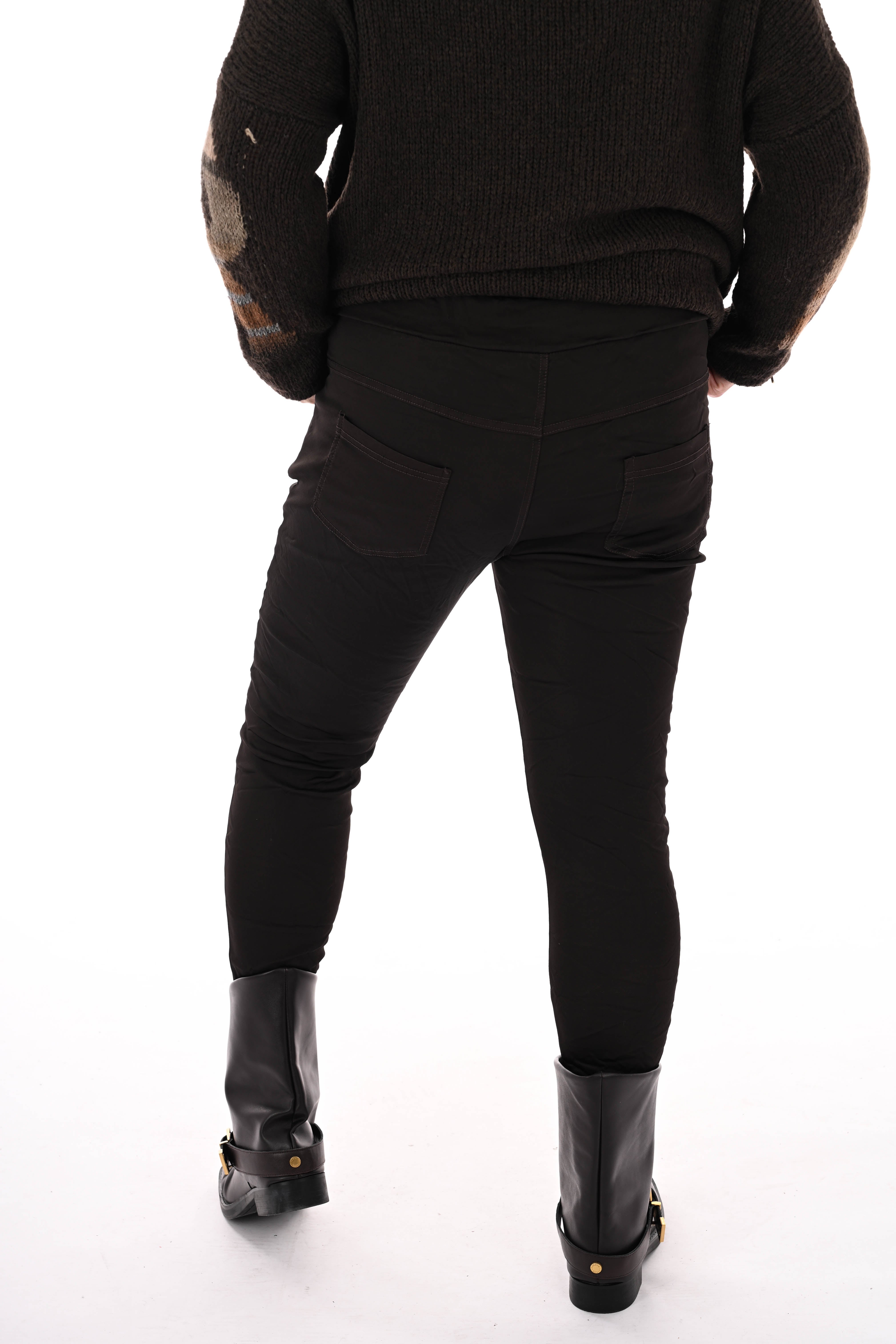 Silky stretchbroek chocoladebruin