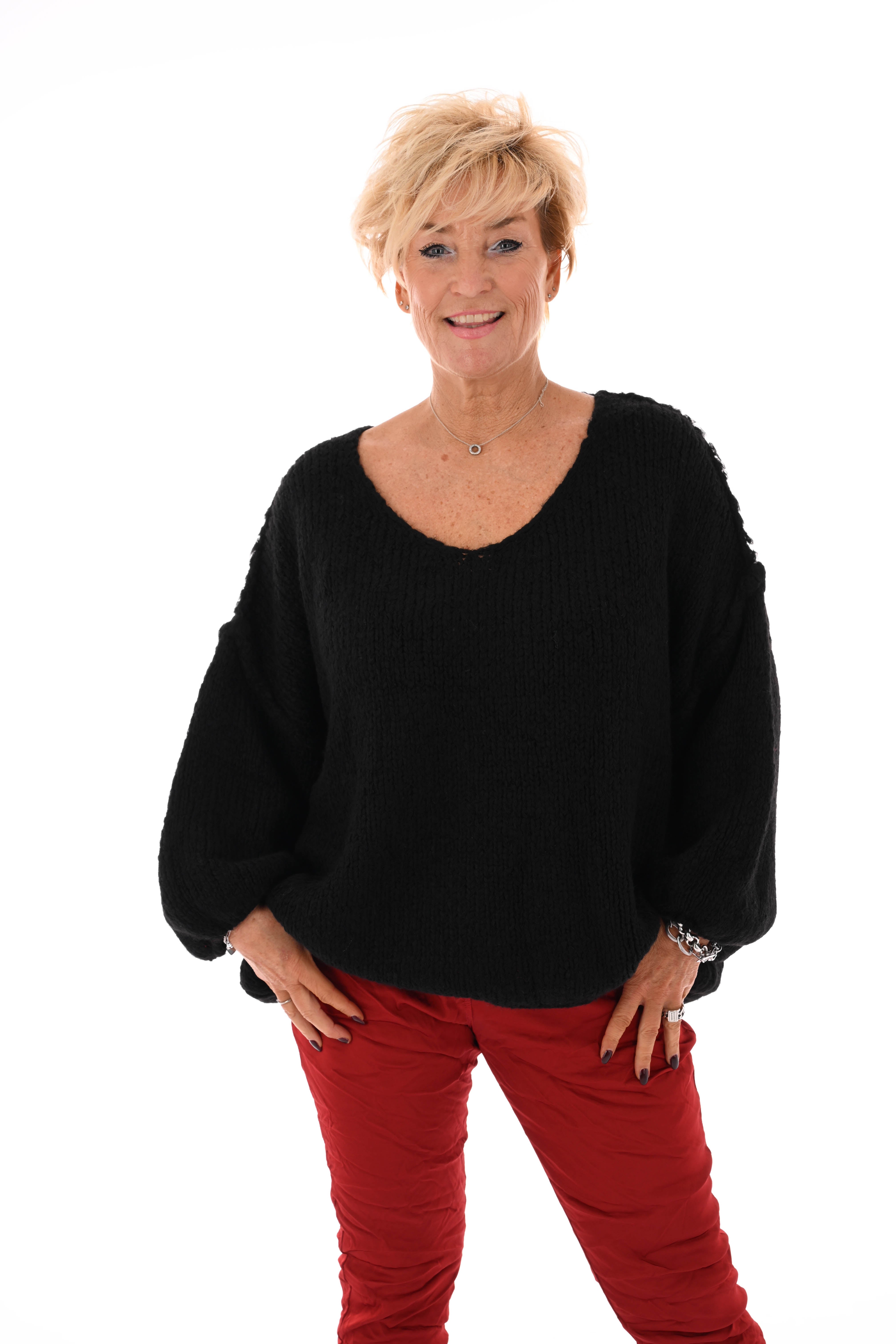 Grof gebreide trui v-hals zwart