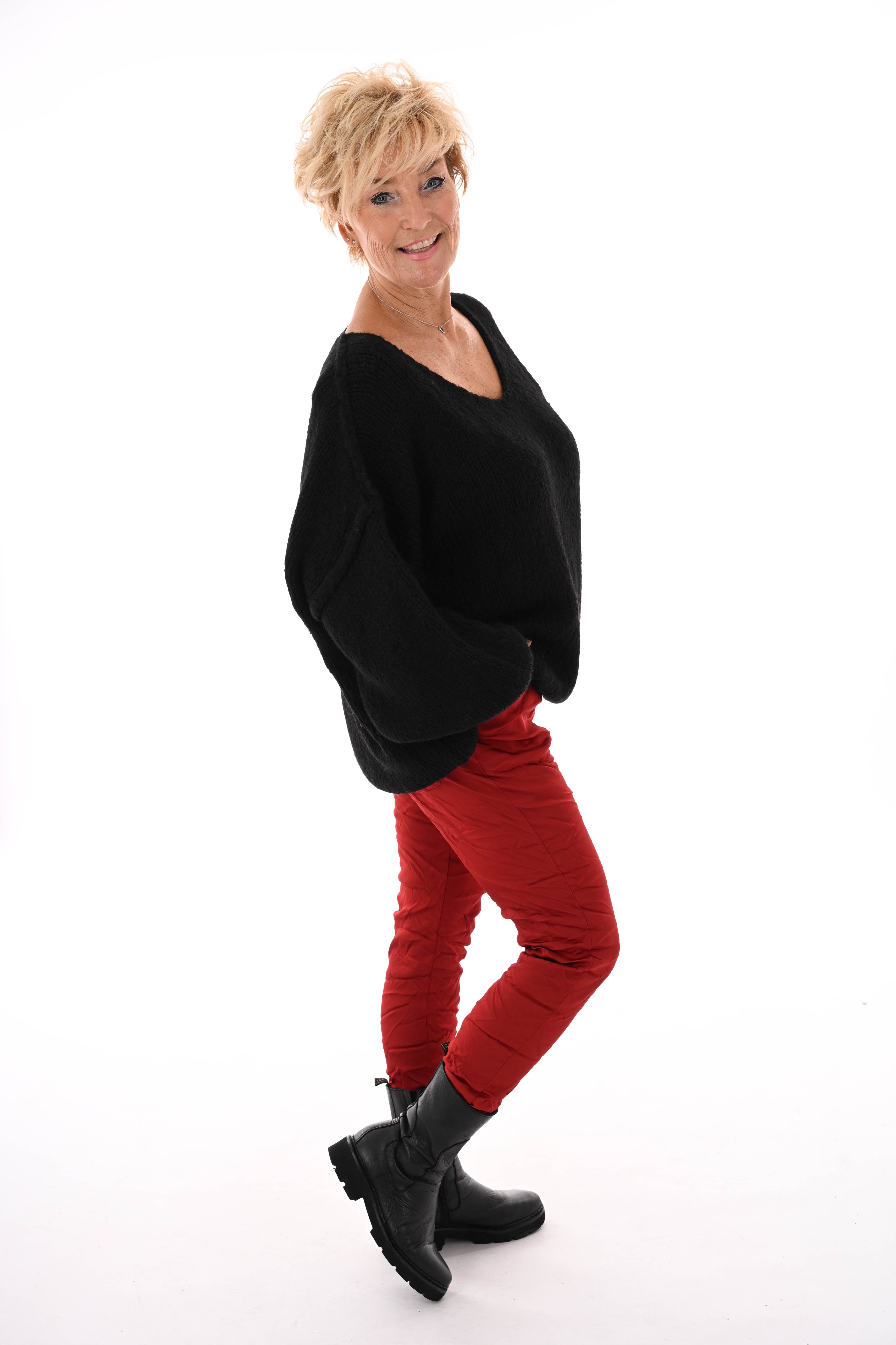 Grof gebreide trui v-hals zwart