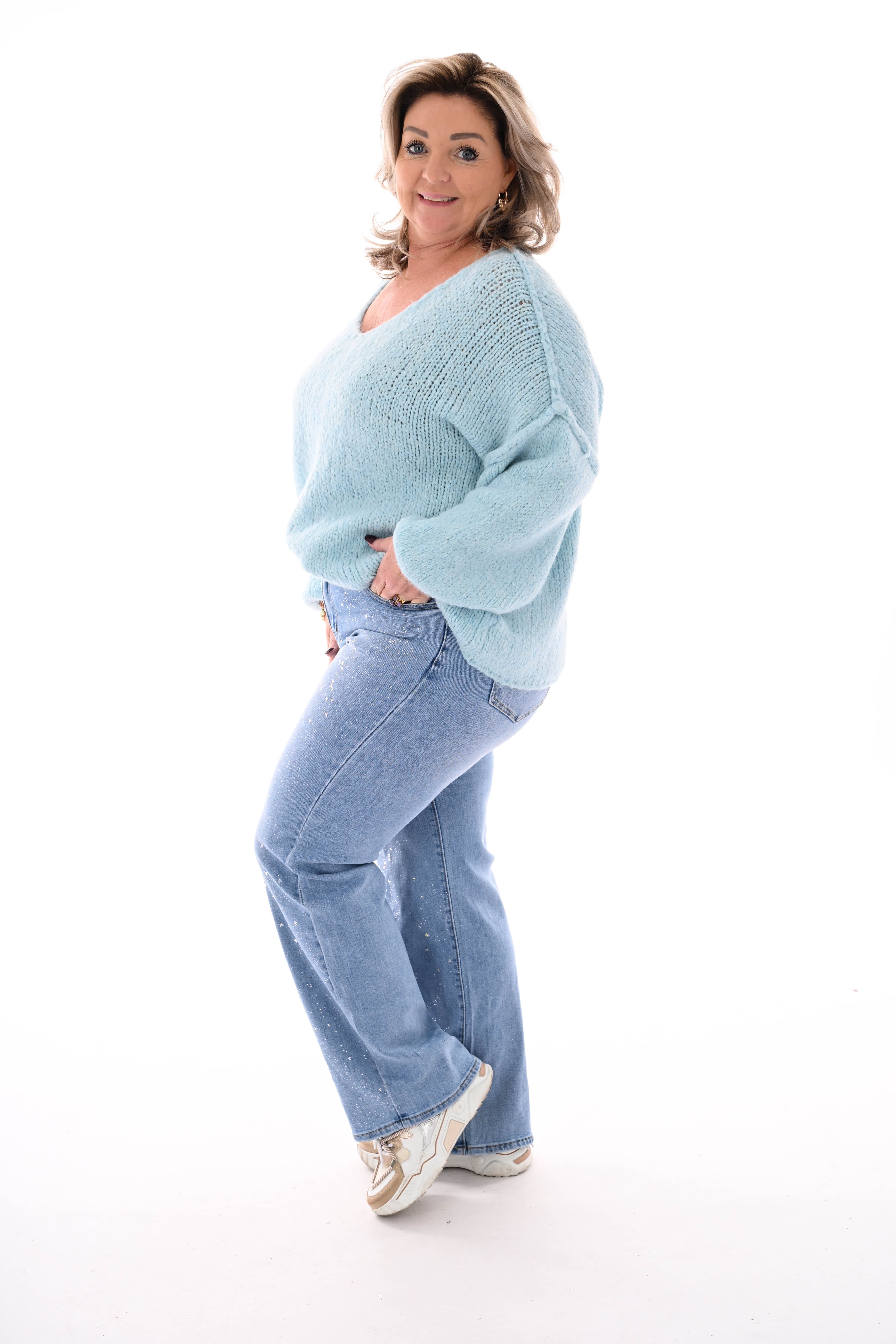 Grof gebreide trui v-hals lichtblauw