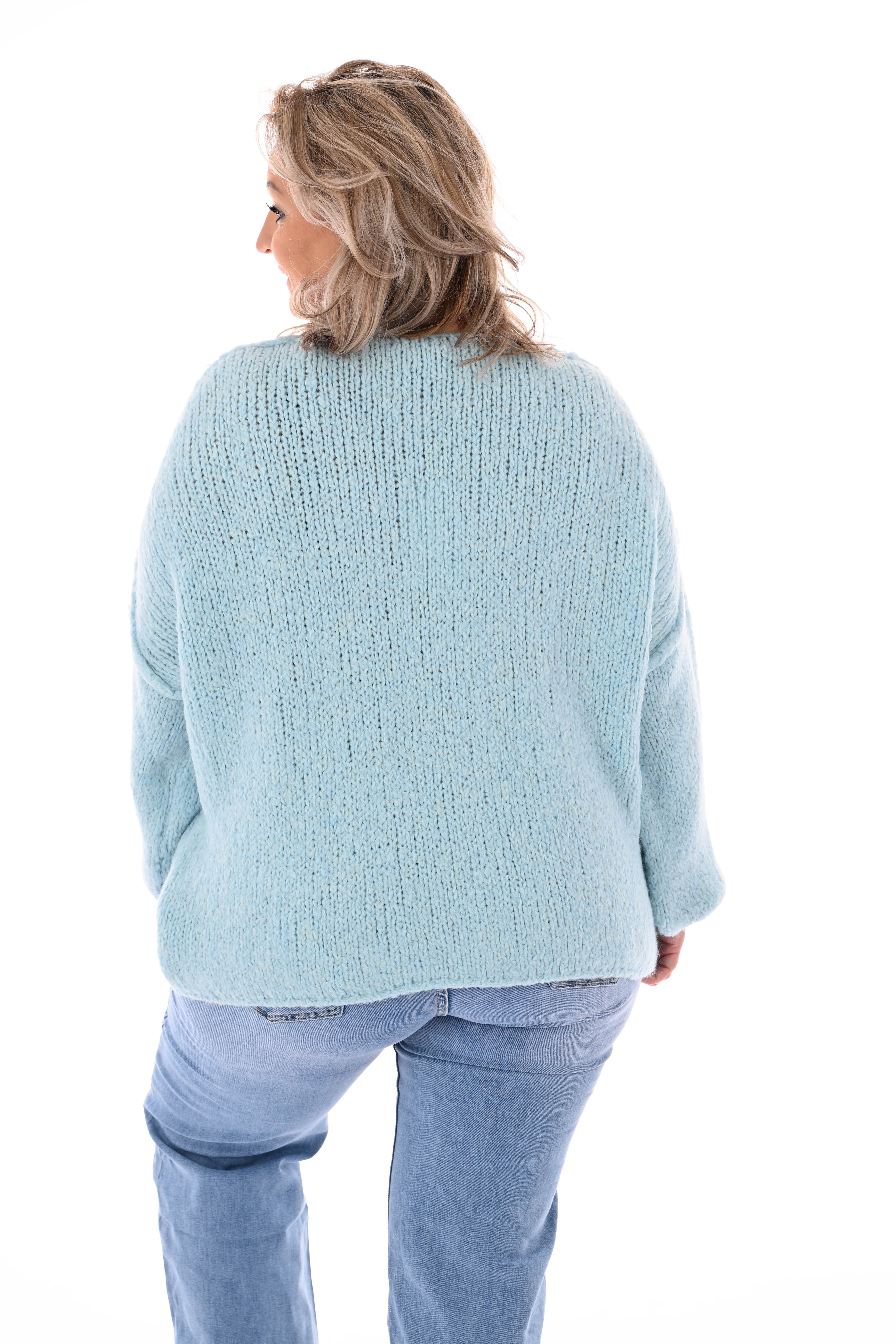 Grof gebreide trui v-hals lichtblauw
