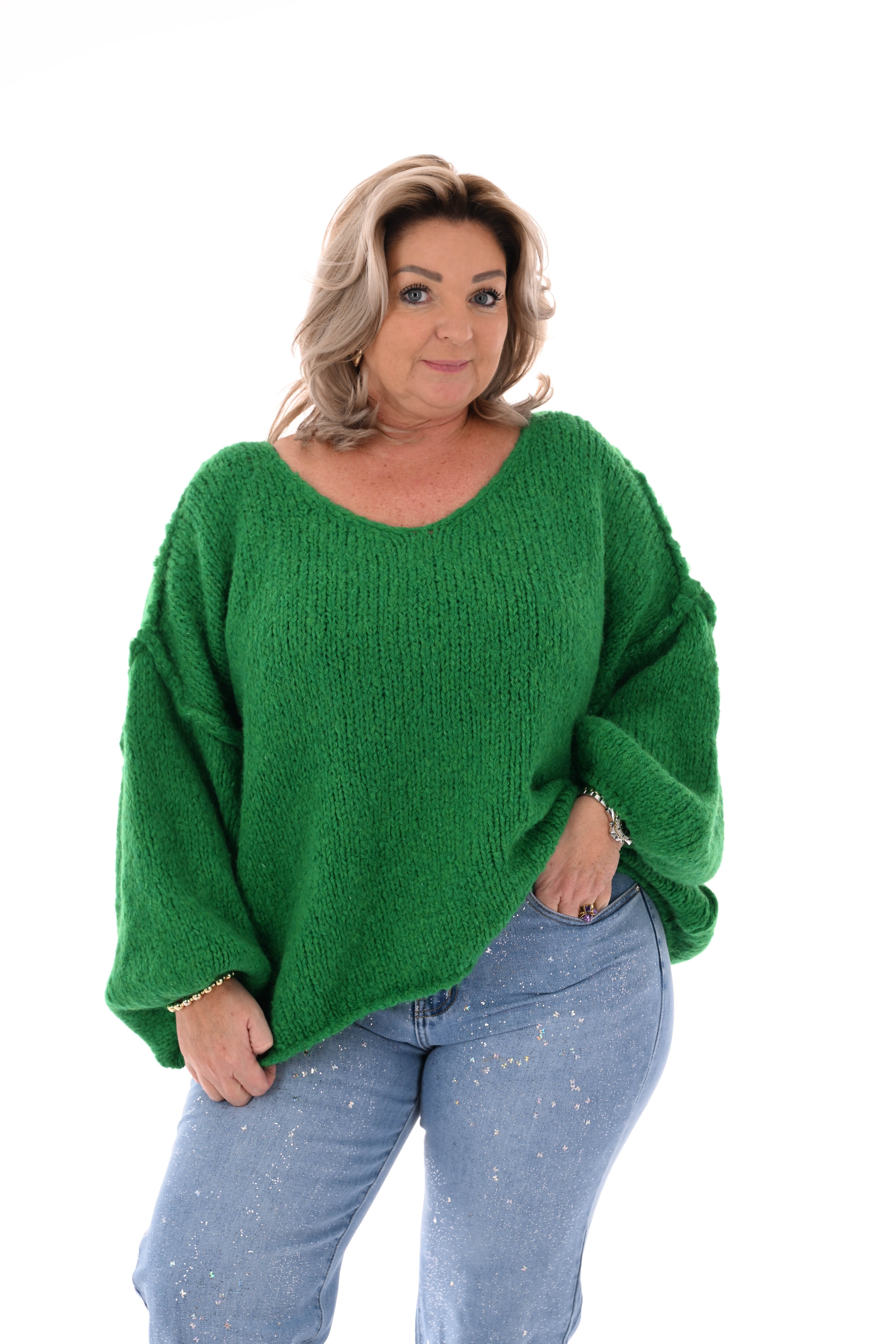Grof gebreide trui v-hals groen