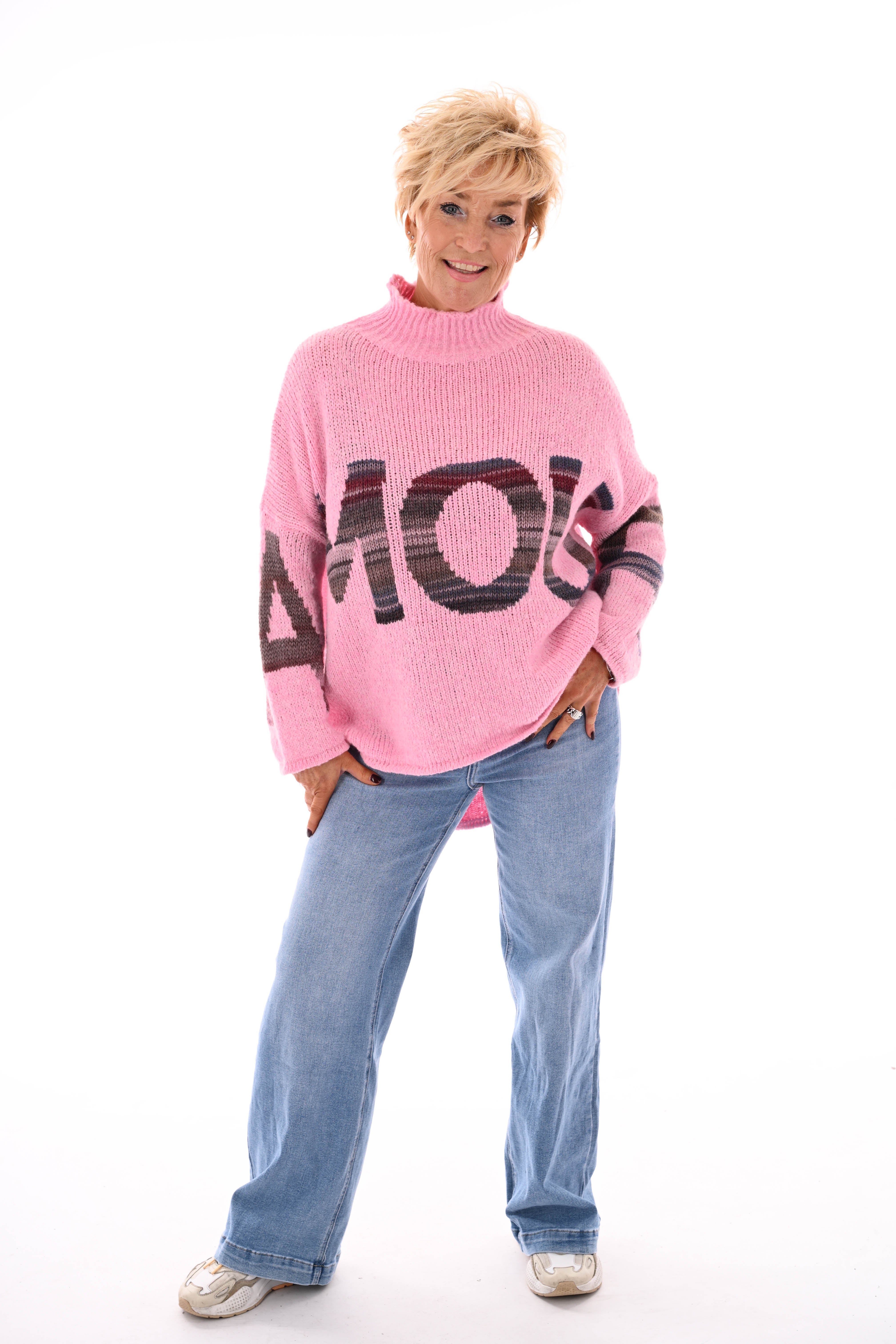 Gebreide trui turtle neck amour lichtroze