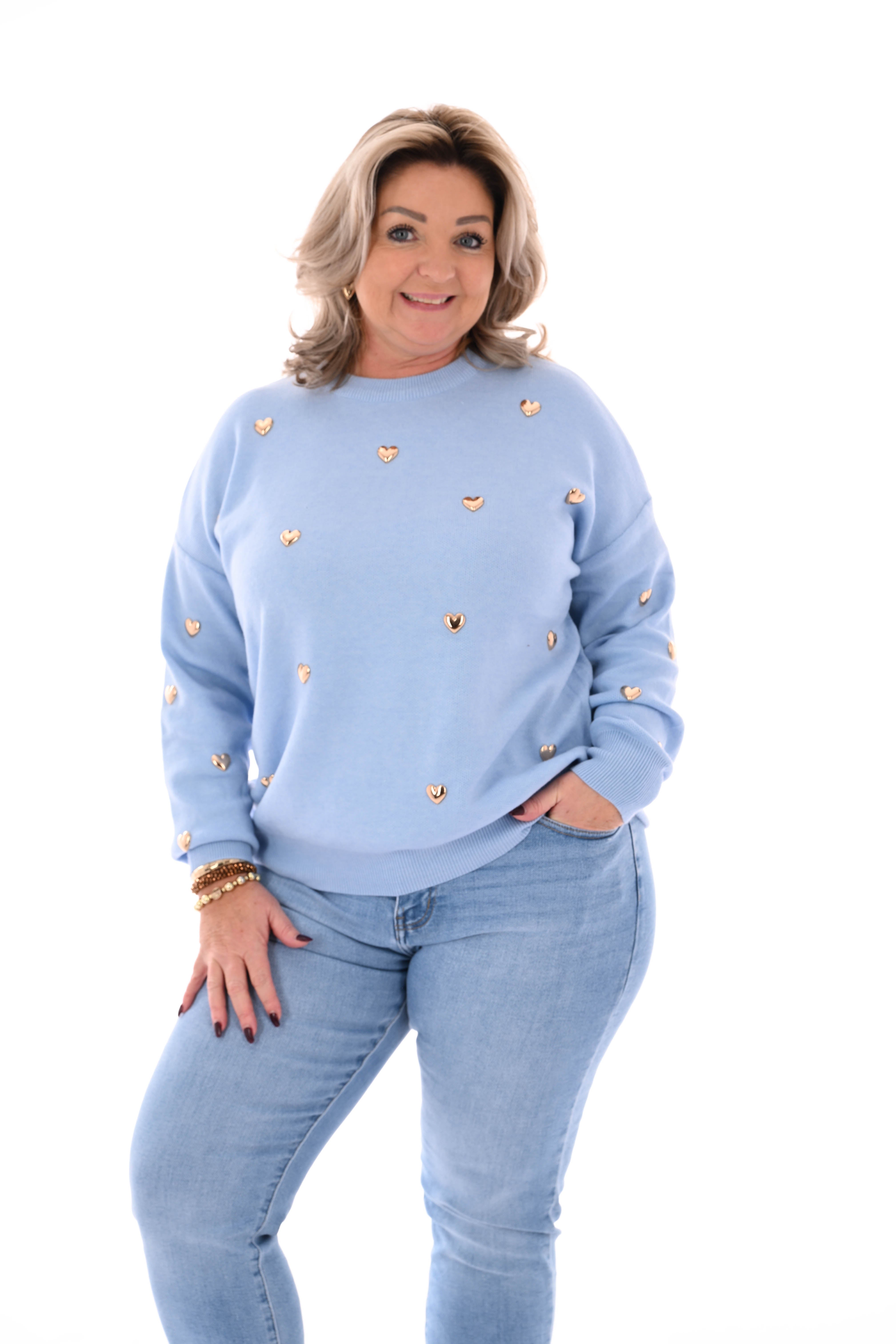 Trui met hartjes lichtblauw